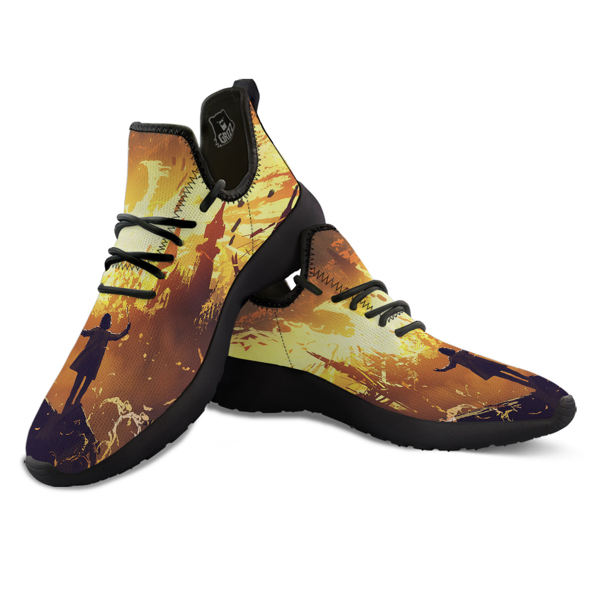 The Man And Phoenix Print Black Athletic Shoes-grizzshop