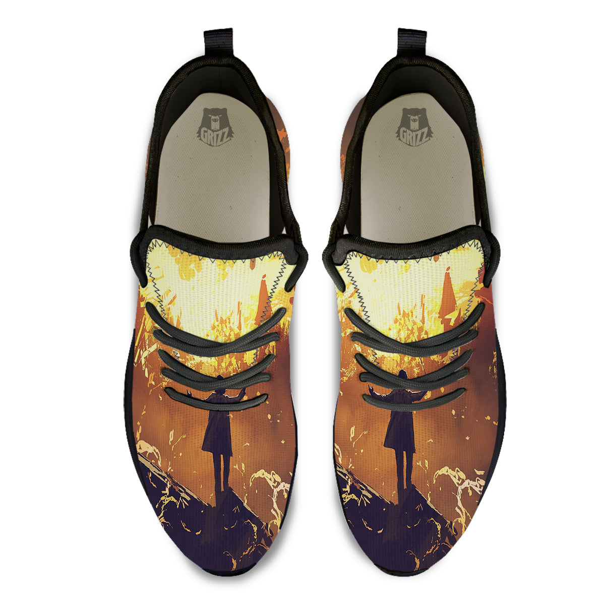 The Man And Phoenix Print Black Athletic Shoes-grizzshop