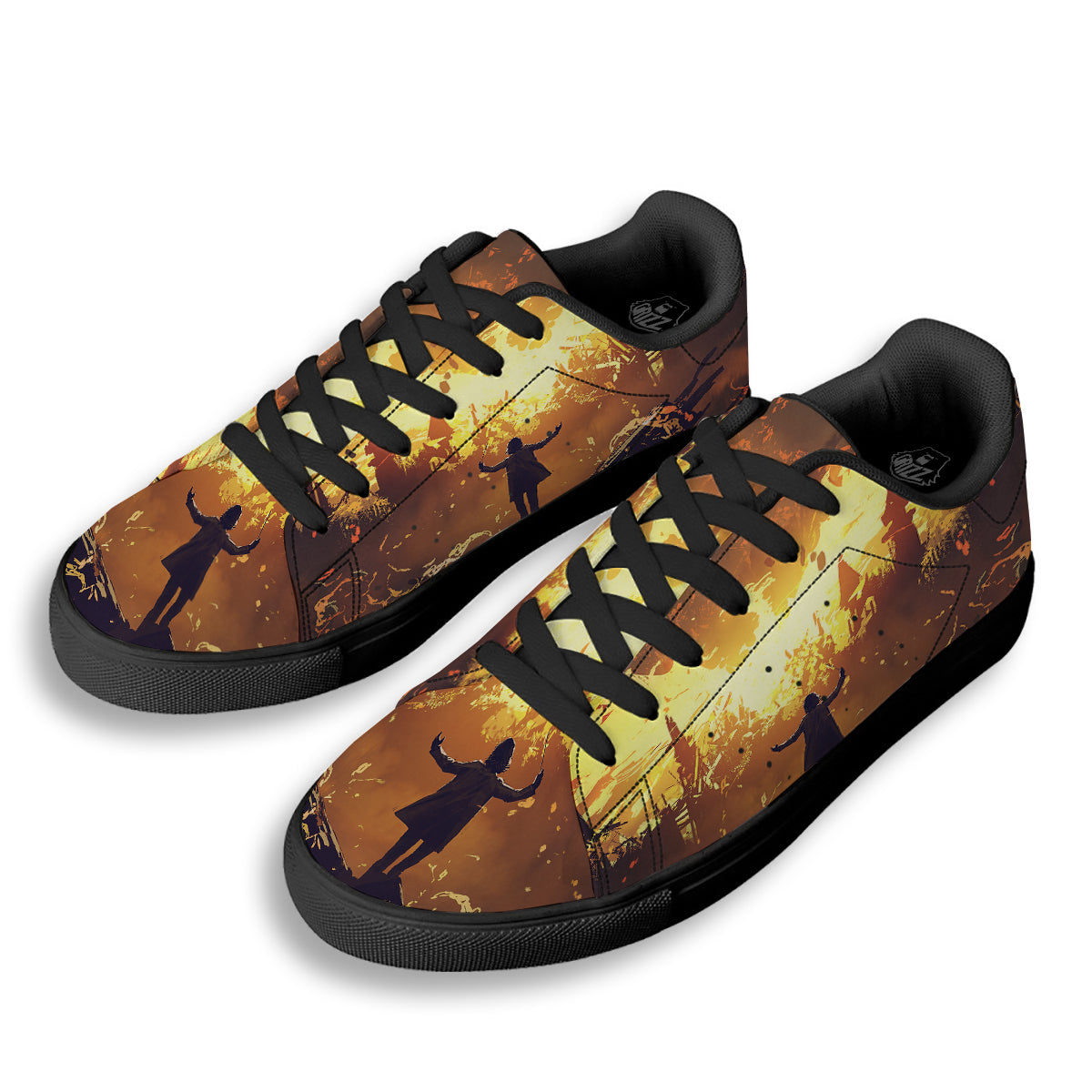 The Man And Phoenix Print Black Low Top Sneakers-grizzshop