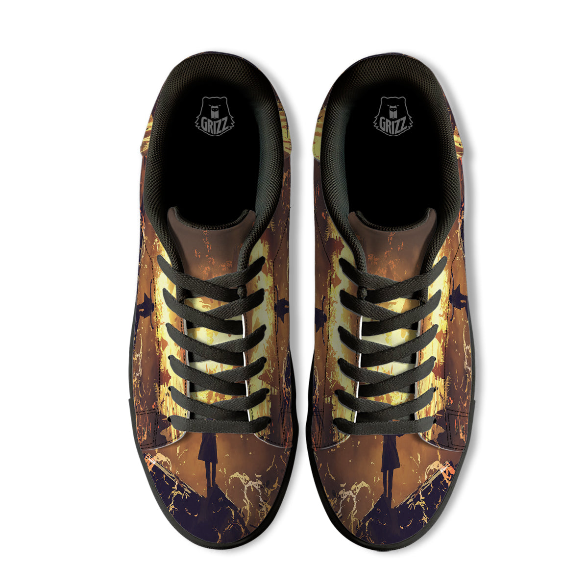 The Man And Phoenix Print Black Low Top Sneakers-grizzshop