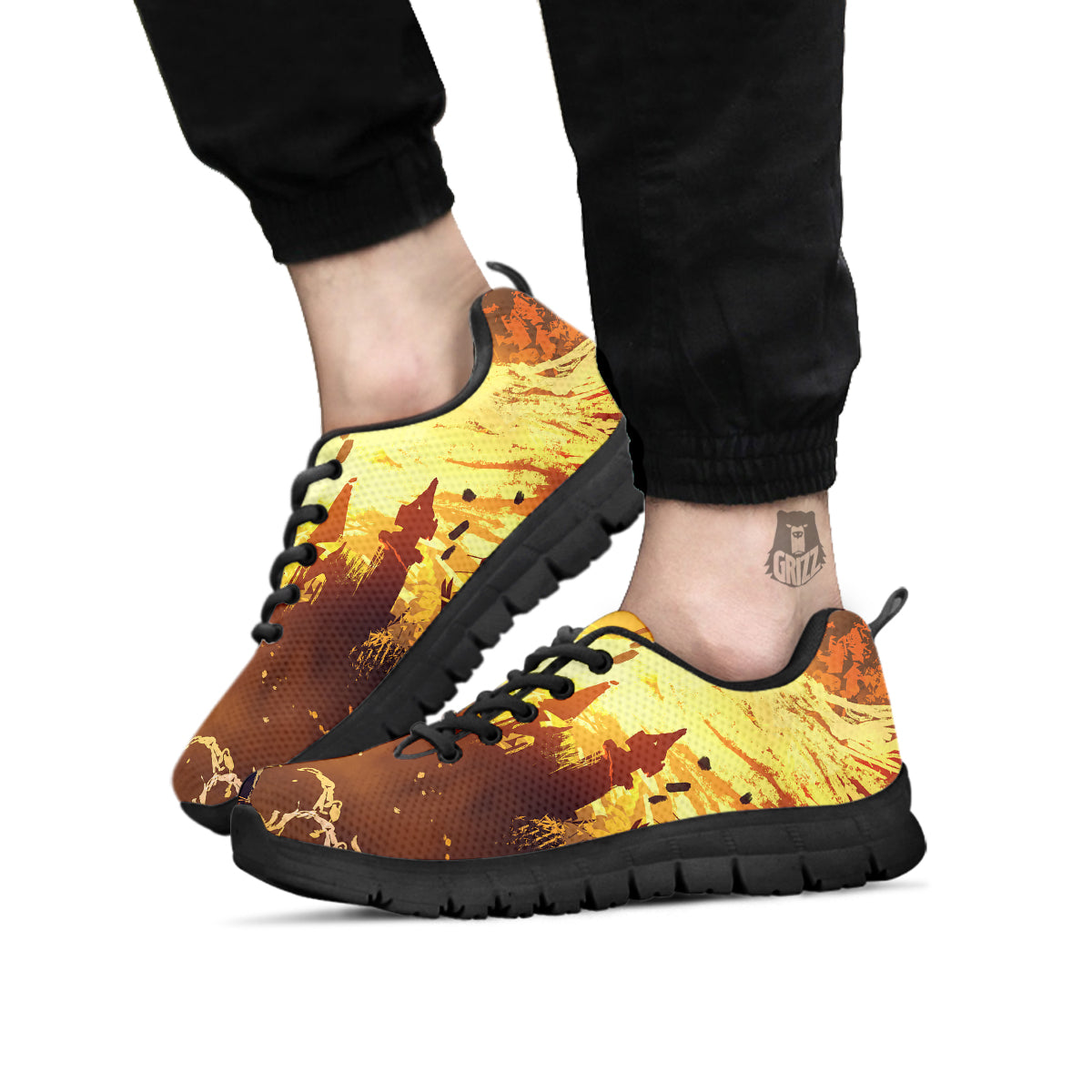 The Man And Phoenix Print Black Sneaker-grizzshop