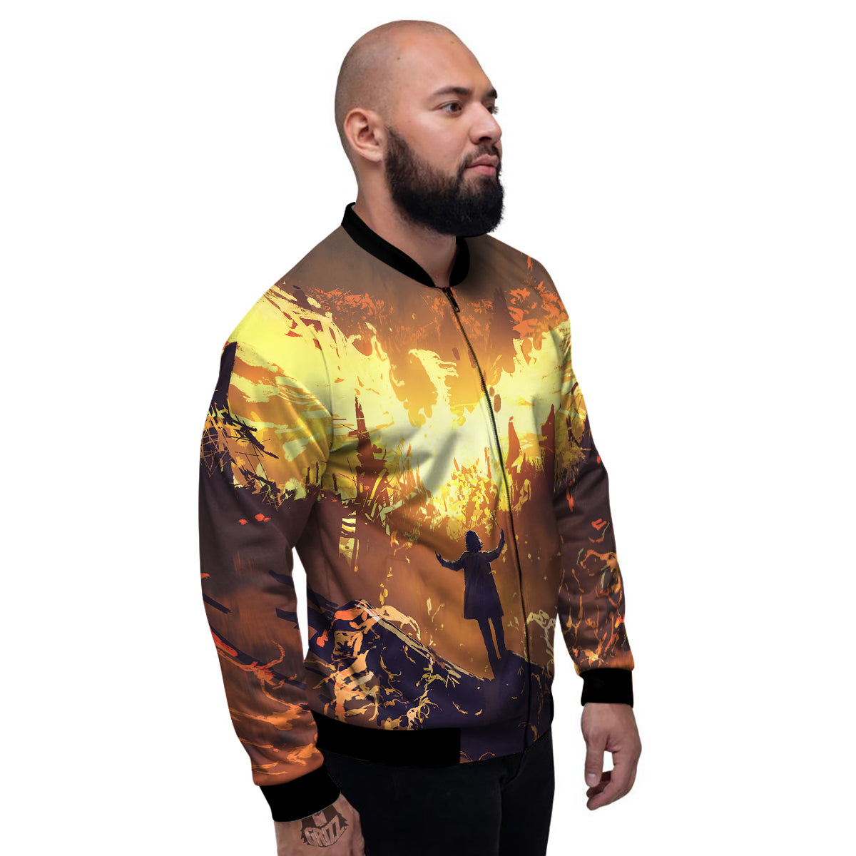 The Man And Phoenix Print Men's Bomber Jacket-grizzshop