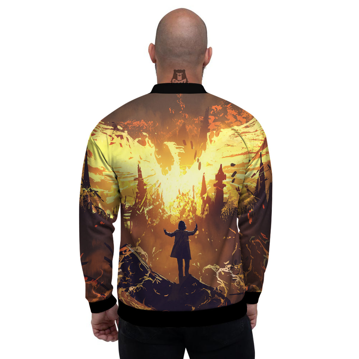 The Man And Phoenix Print Men's Bomber Jacket-grizzshop