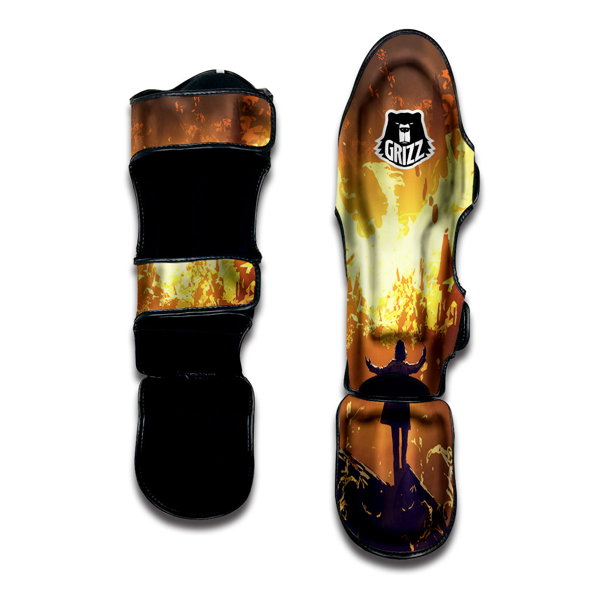 The Man And Phoenix Print Muay Thai Shin Guards-grizzshop