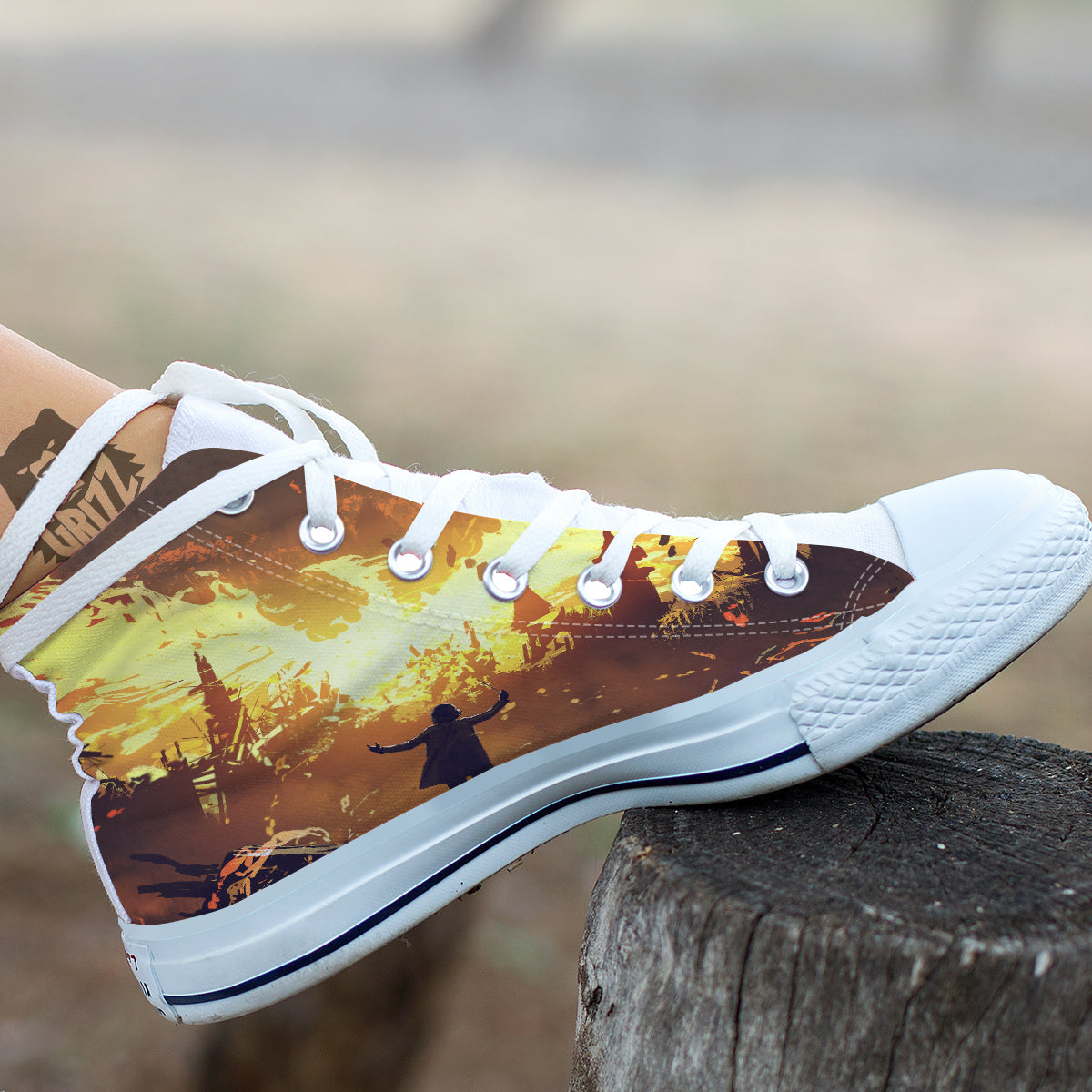 The Man And Phoenix Print White High Top Shoes-grizzshop
