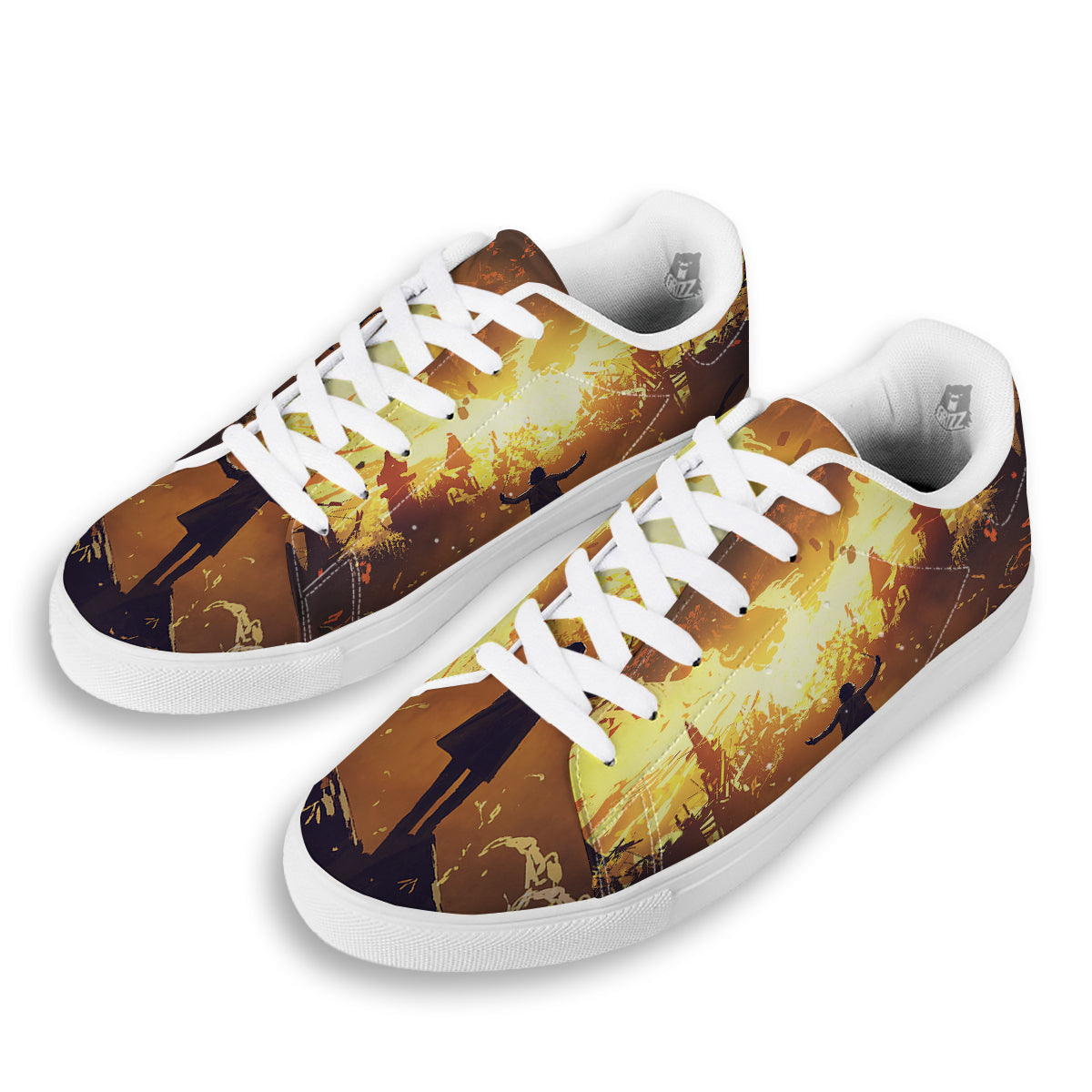 The Man And Phoenix Print White Low Top Sneakers-grizzshop