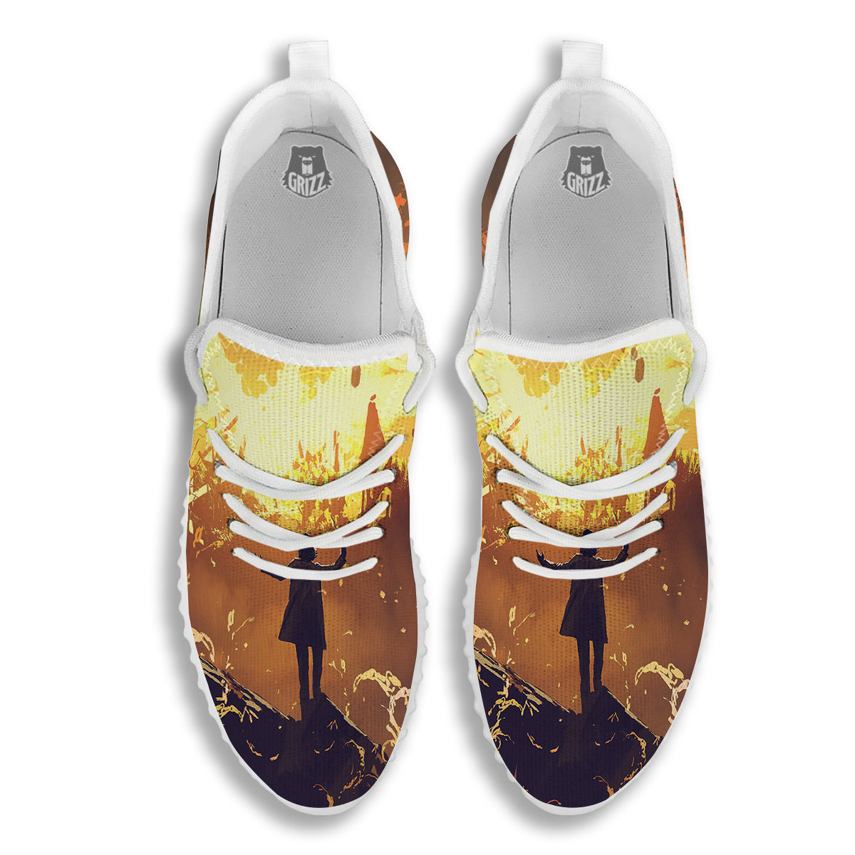 The Man And Phoenix Print White Walking Shoes-grizzshop