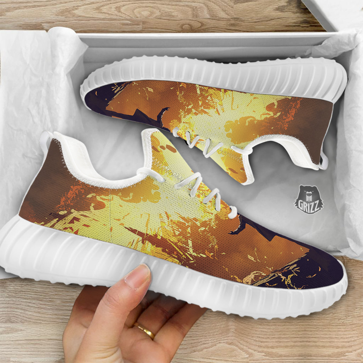 The Man And Phoenix Print White Walking Shoes-grizzshop