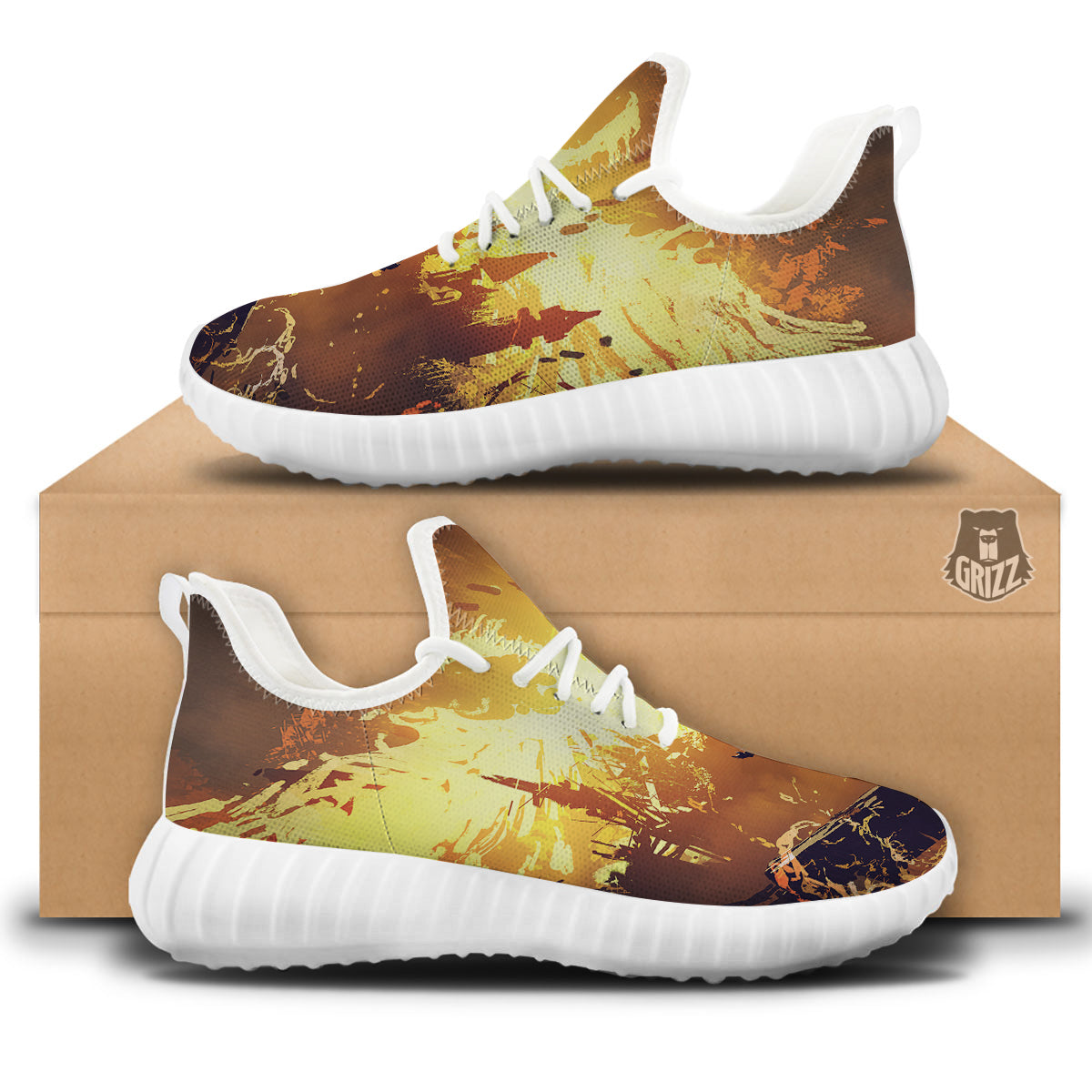 The Man And Phoenix Print White Walking Shoes-grizzshop