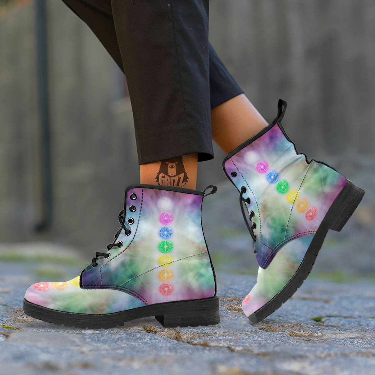 The Seven Chakras And Reiki Print Leather Boots-grizzshop