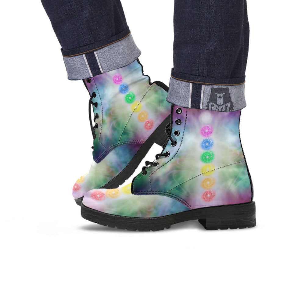 The Seven Chakras And Reiki Print Leather Boots-grizzshop