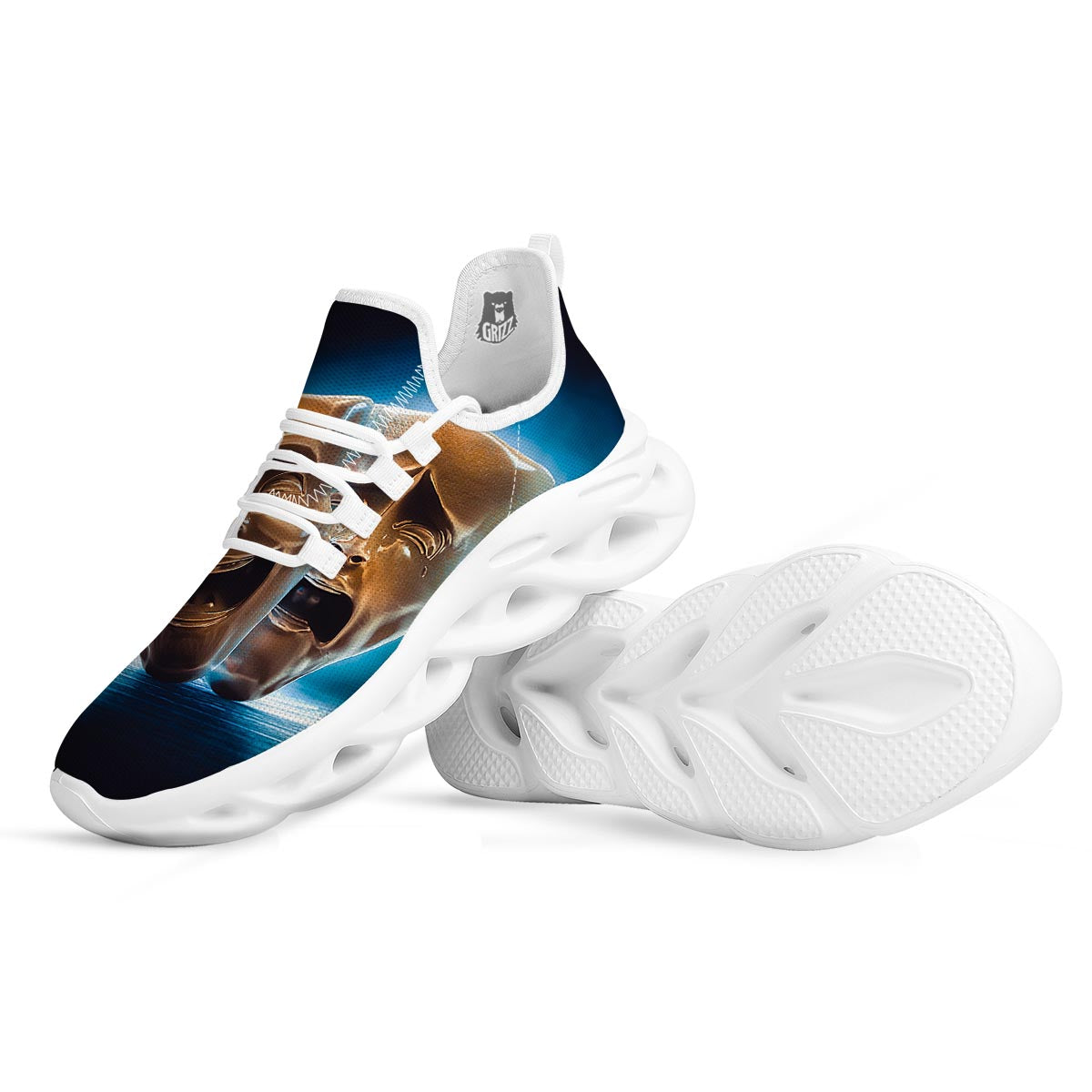 The Theatre Masks Sock And Buskin White Running Shoes-grizzshop