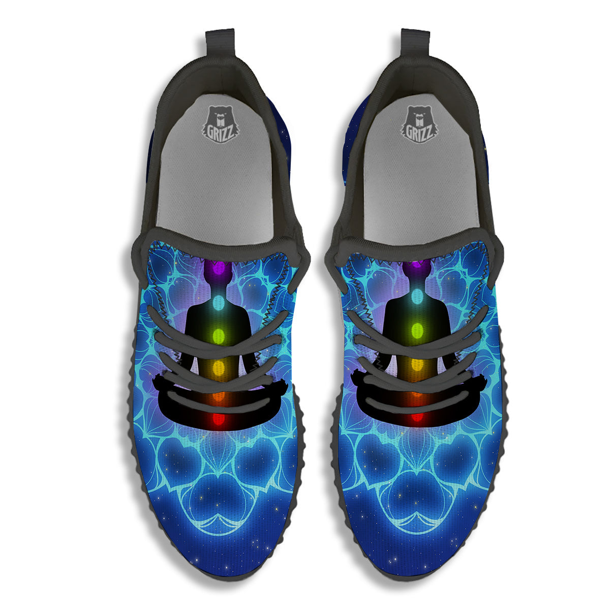 The Universe Chakras Print Black Walking Shoes-grizzshop