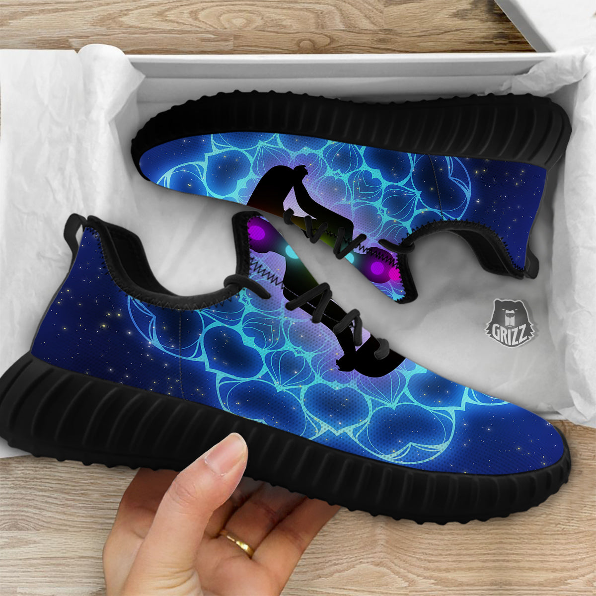 The Universe Chakras Print Black Walking Shoes-grizzshop