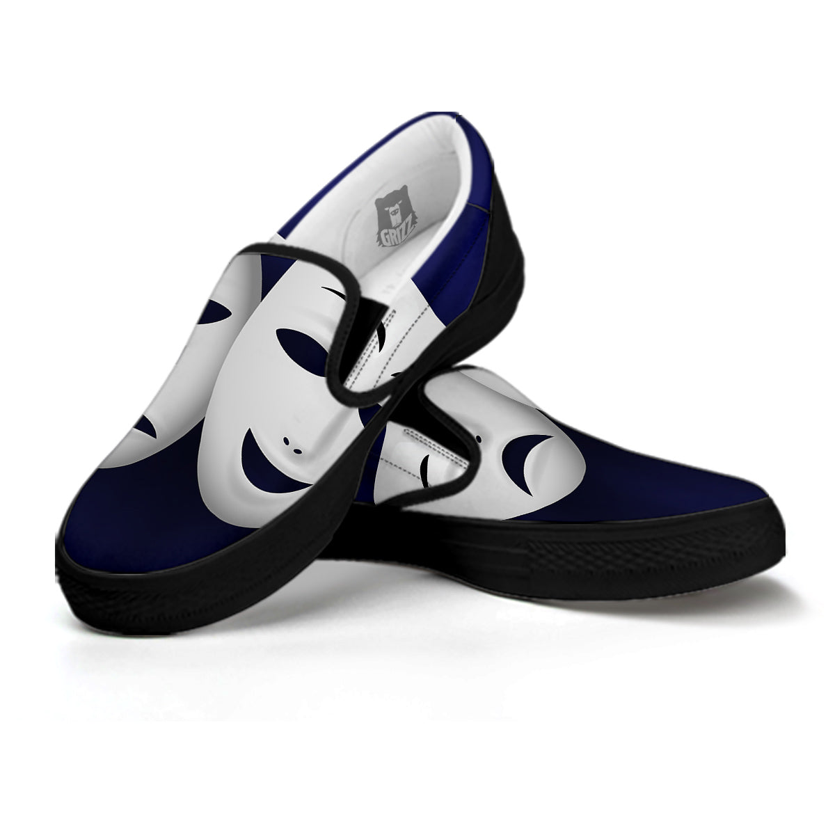 Theater Masks Tragedy And Comedy Print Black Slip On Shoes-grizzshop