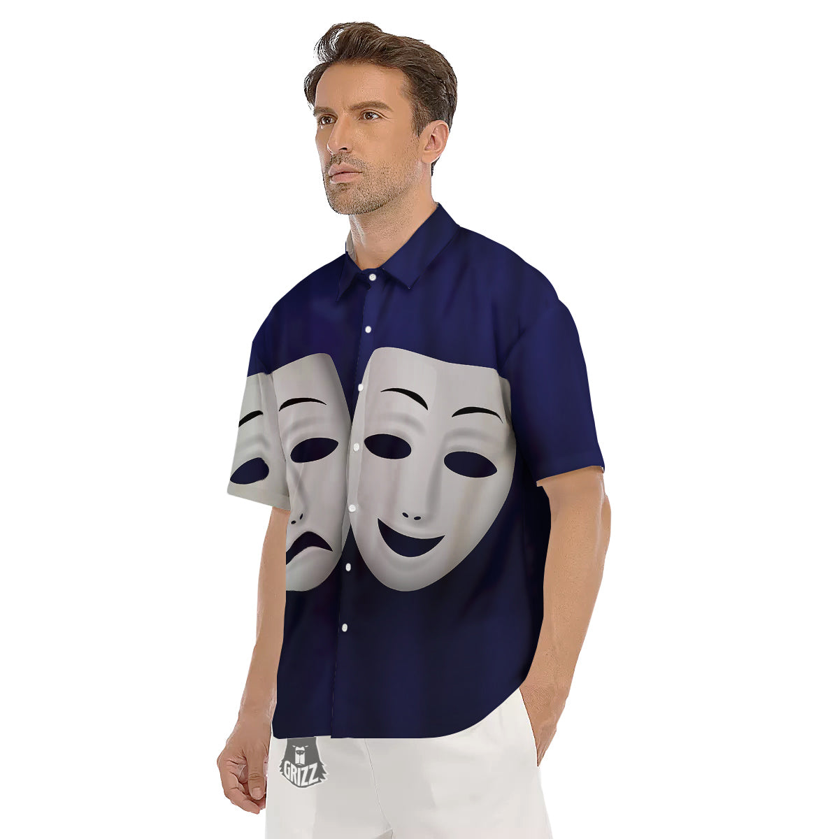 Theater Masks Tragedy And Comedy Print Men's Short Sleeve Shirts-grizzshop
