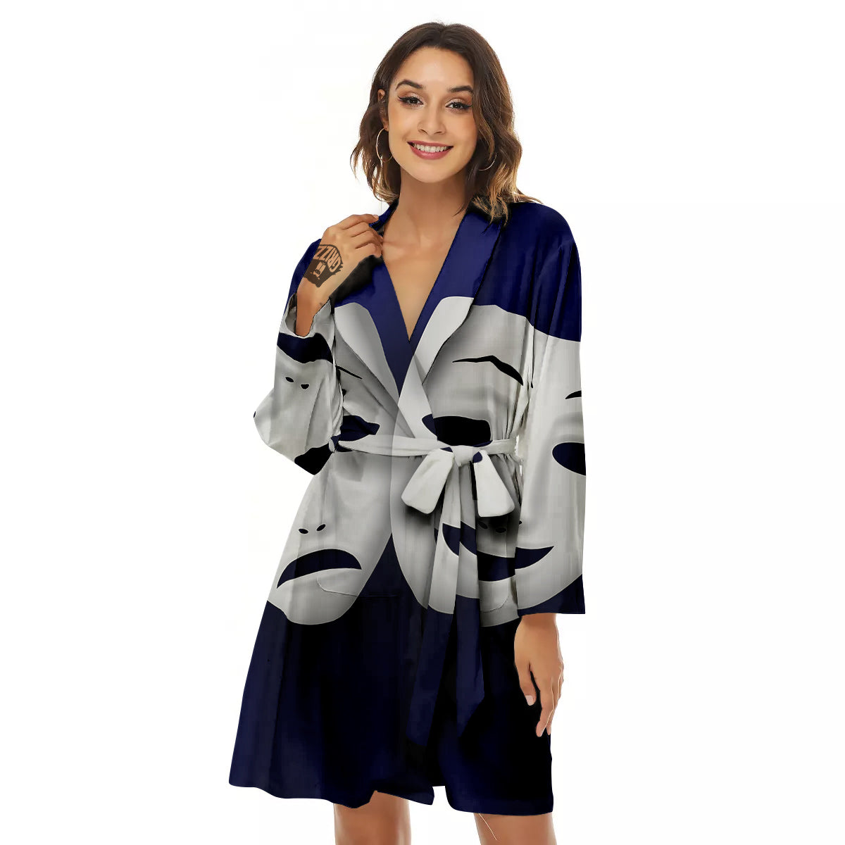 Theater Masks Tragedy And Comedy Print Women's Robe-grizzshop
