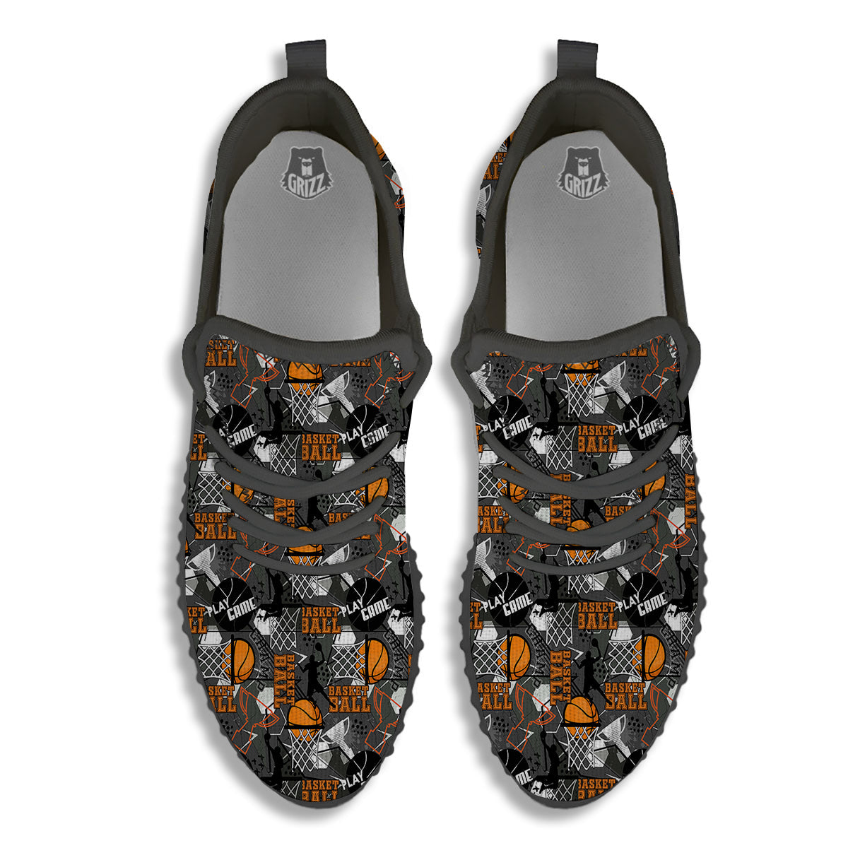 Theme Basketball Print Pattern Black Walking Shoes-grizzshop