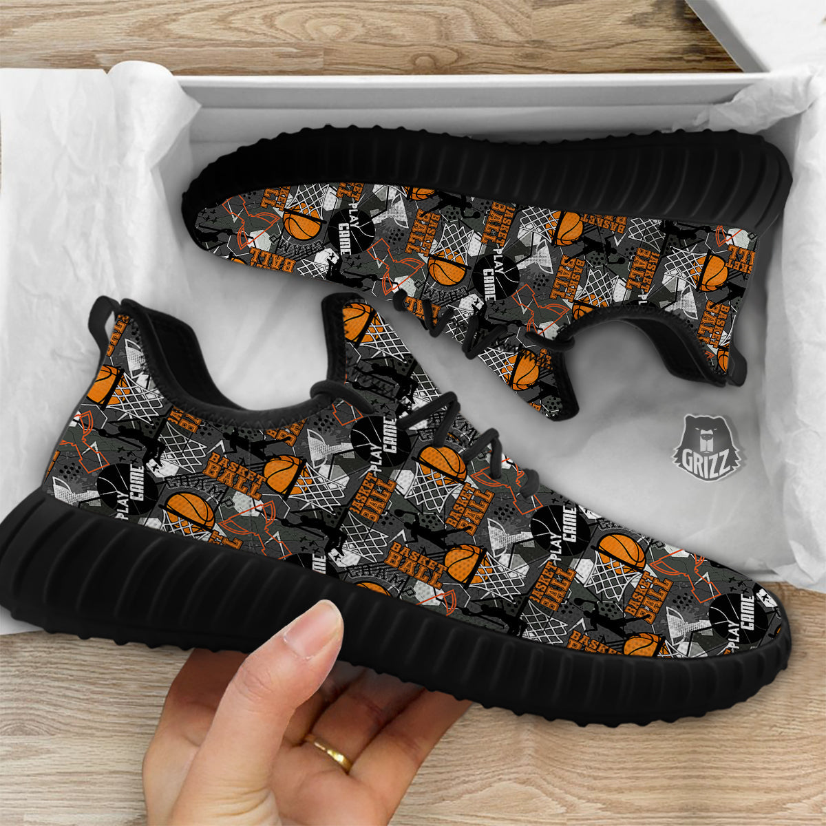 Theme Basketball Print Pattern Black Walking Shoes-grizzshop