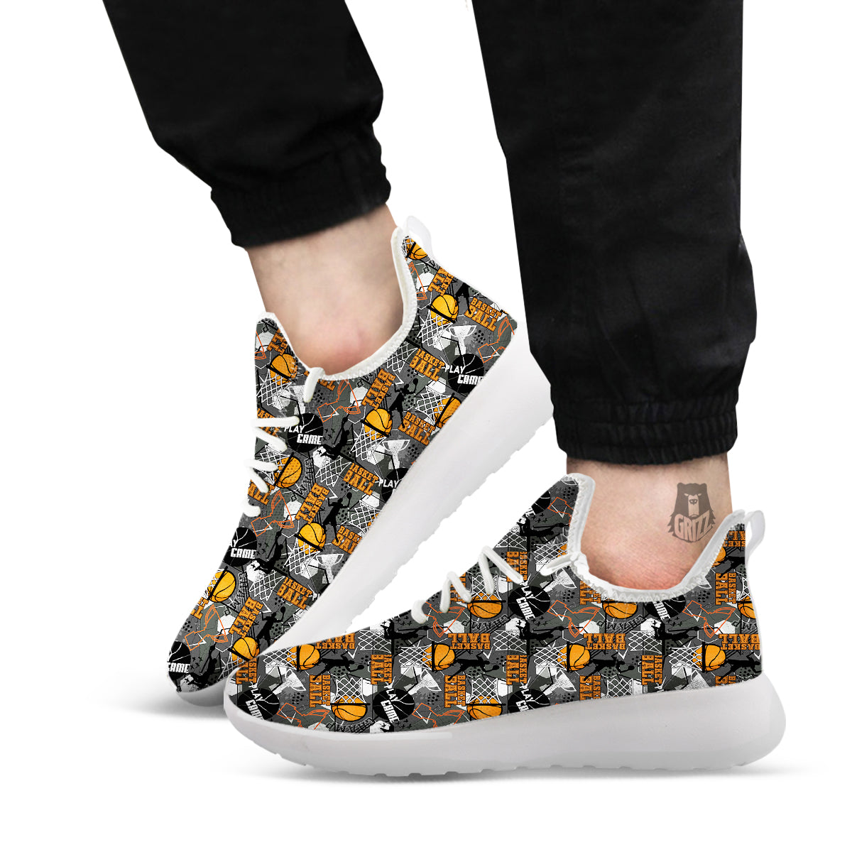 Theme Basketball Print Pattern White Athletic Shoes-grizzshop
