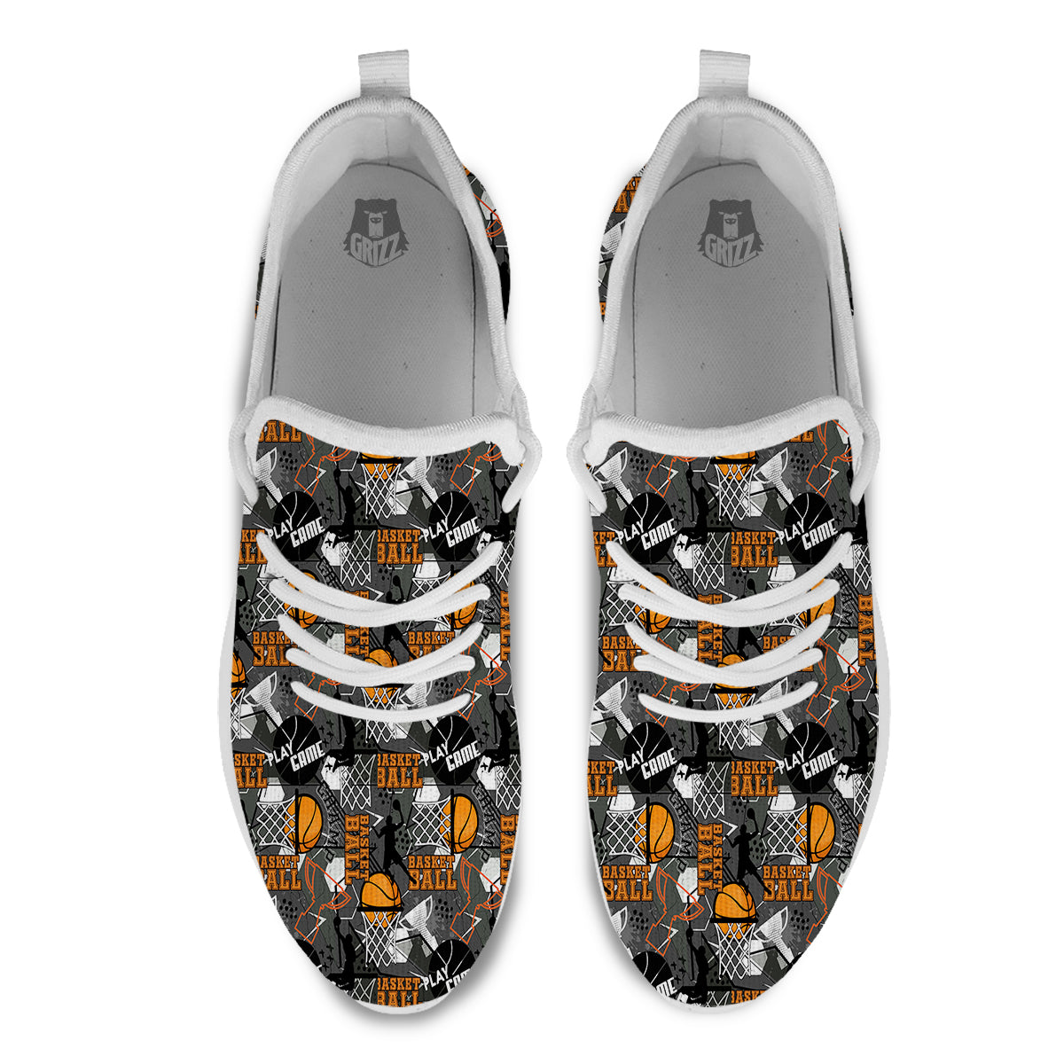 Theme Basketball Print Pattern White Athletic Shoes-grizzshop