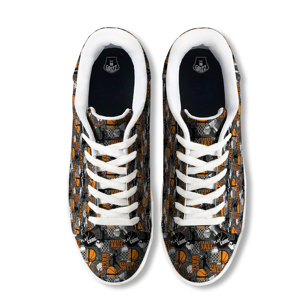 Theme Basketball Print Pattern White Low Top Sneakers-grizzshop