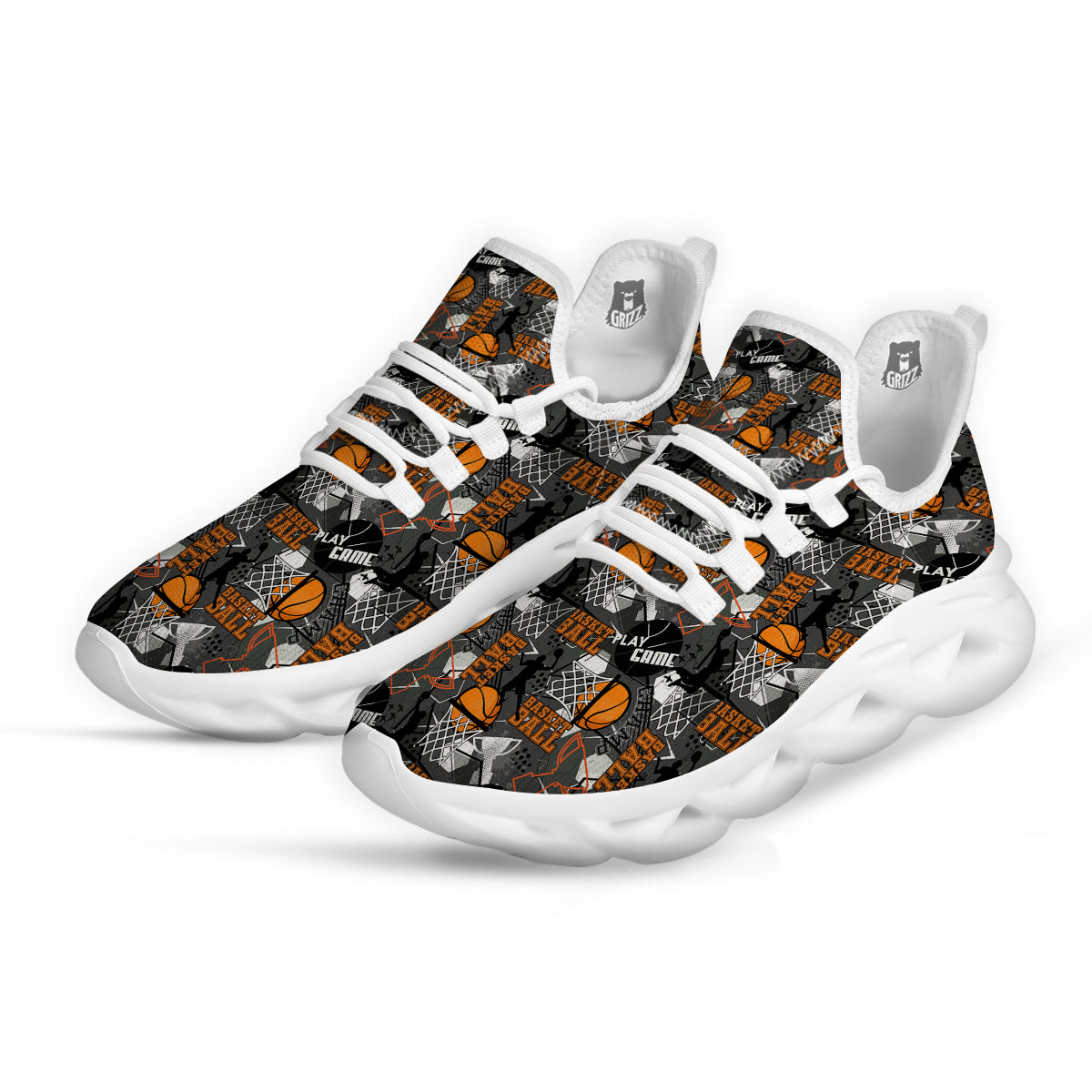 Theme Basketball Print Pattern White Running Shoes-grizzshop