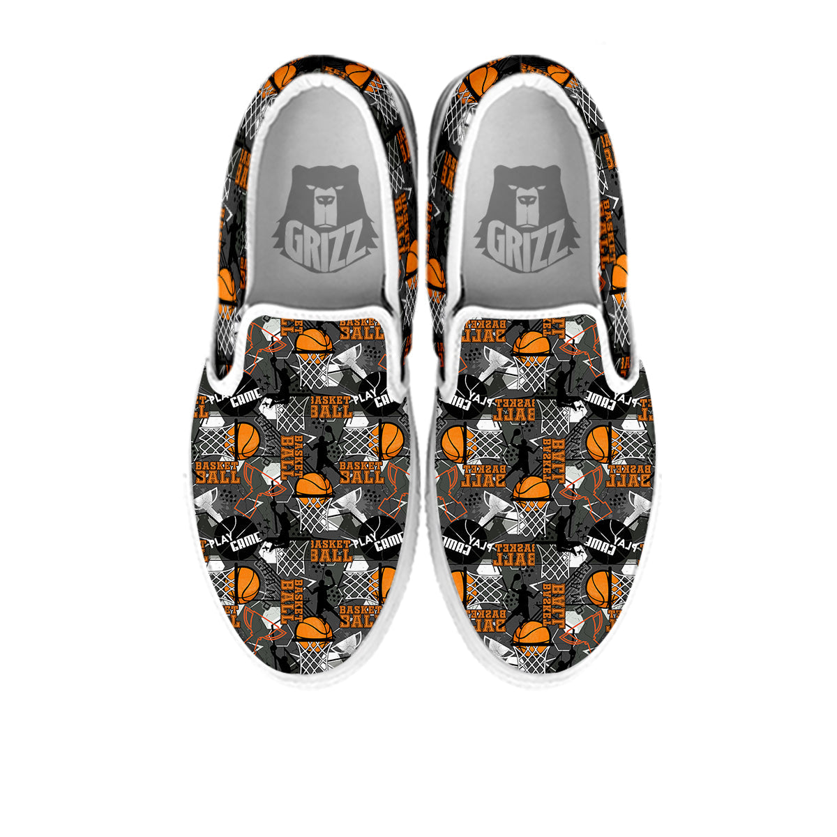 Theme Basketball Print Pattern White Slip On Shoes-grizzshop