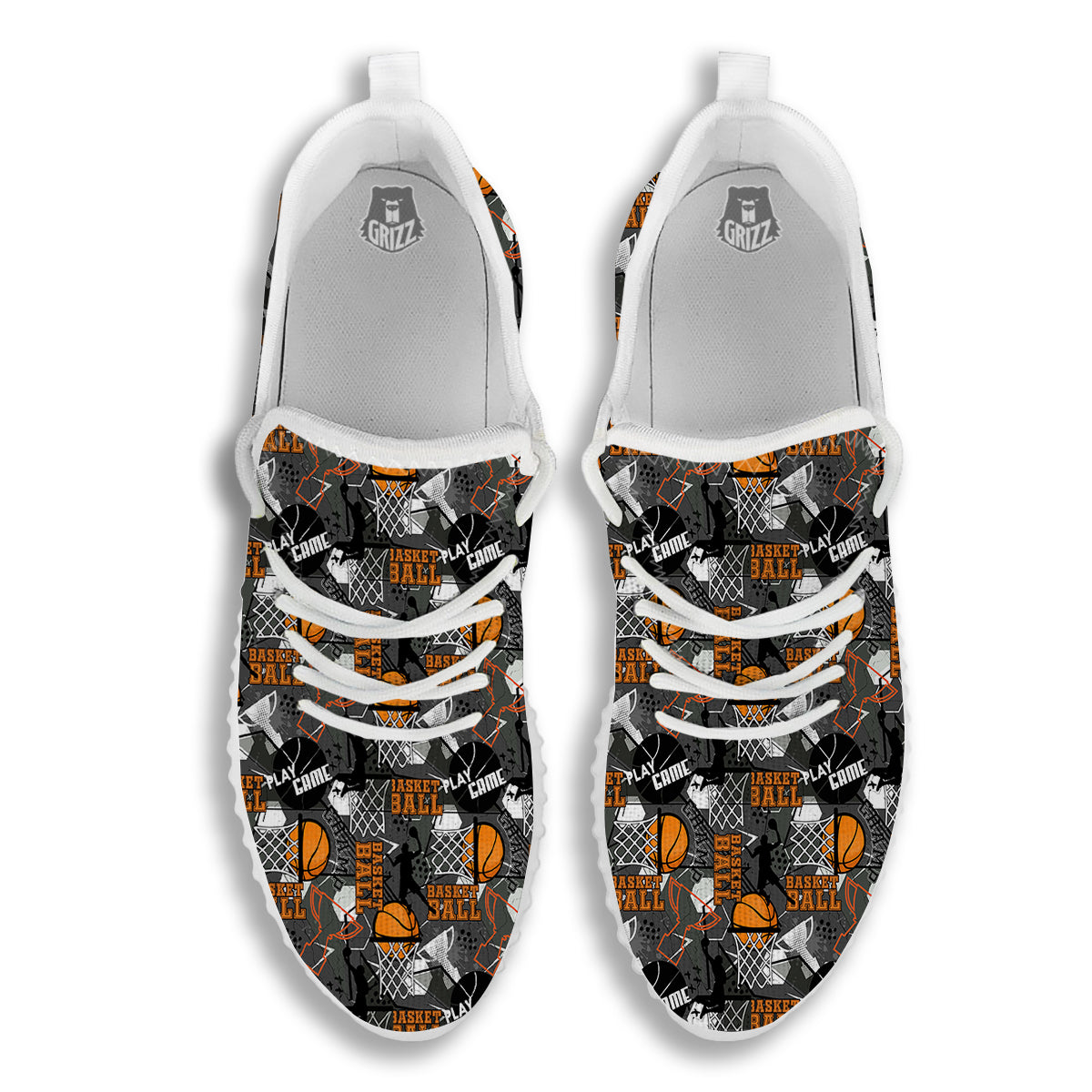 Theme Basketball Print Pattern White Walking Shoes-grizzshop