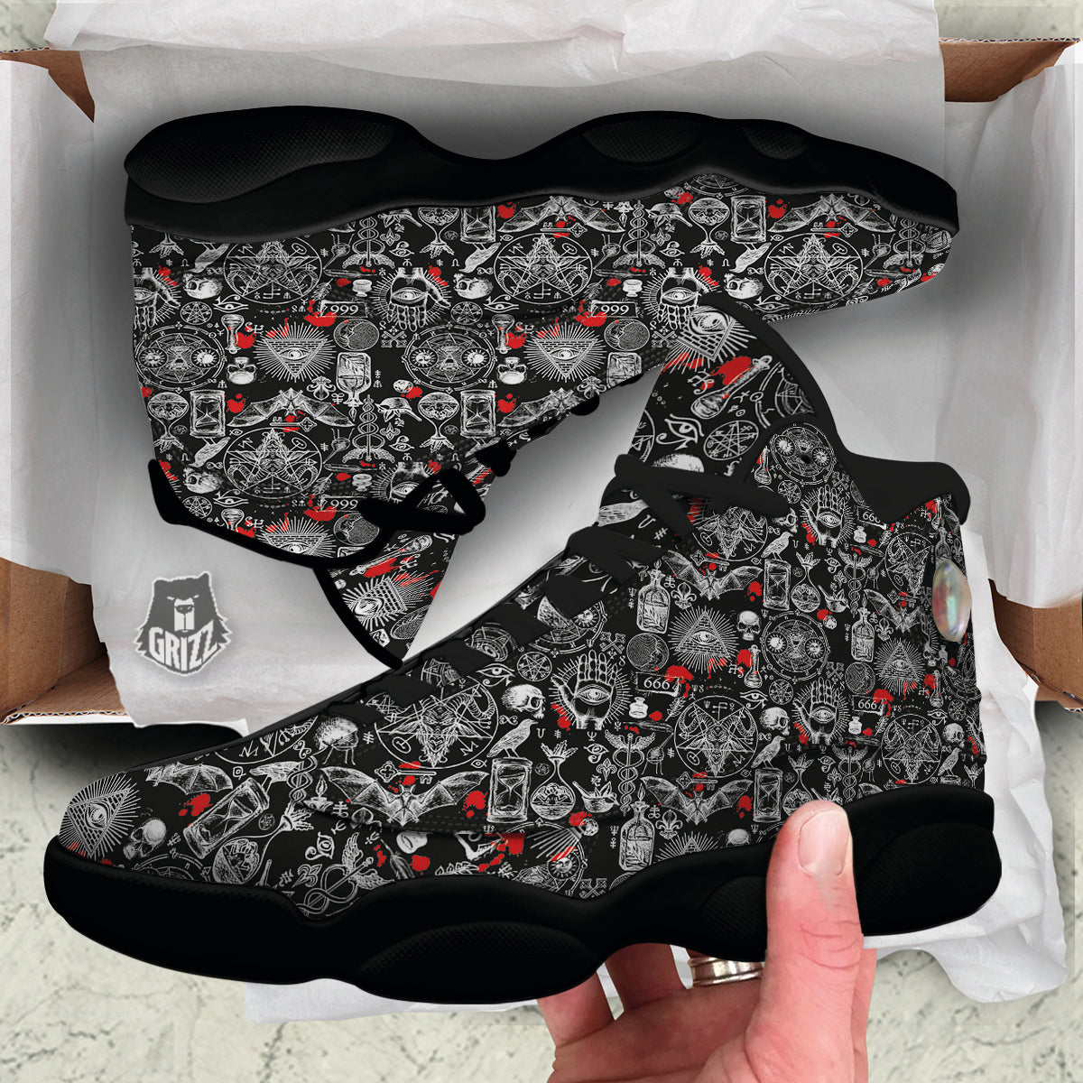 Theme Of Satanism Print Pattern Black Basketball Shoes-grizzshop