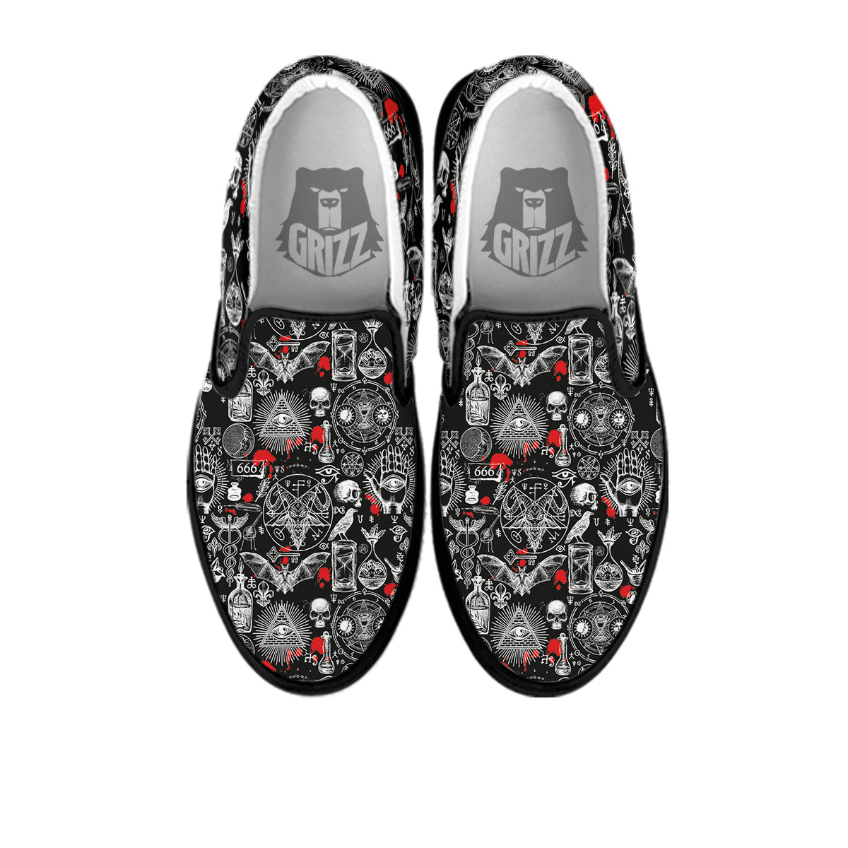 Theme Of Satanism Print Pattern Black Slip On Shoes-grizzshop
