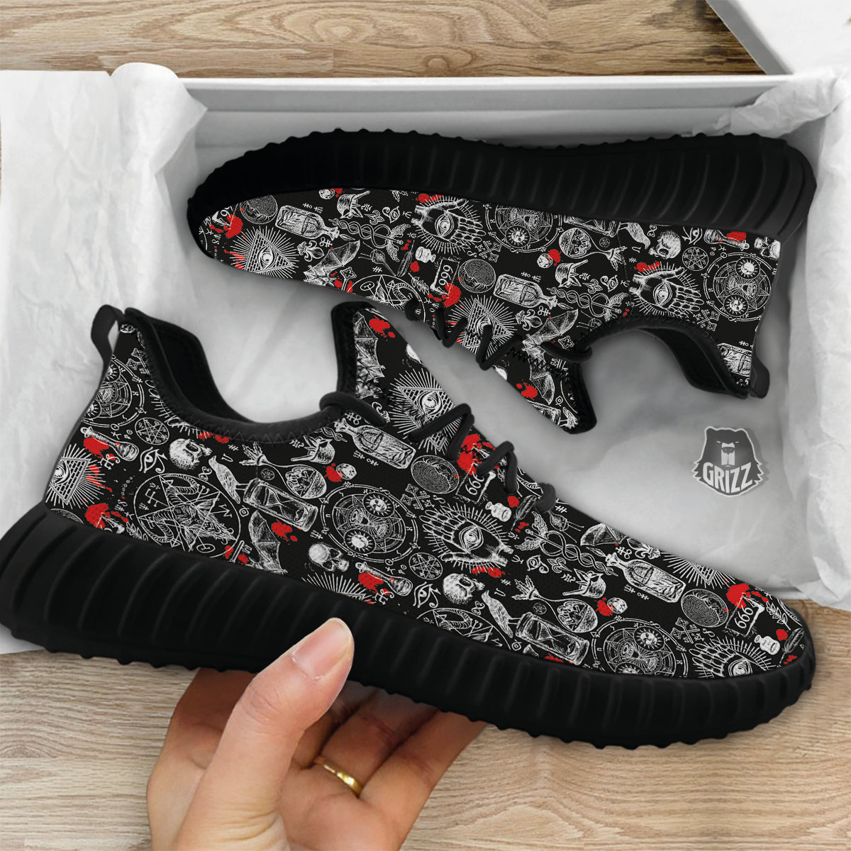 Theme Of Satanism Print Pattern Black Walking Shoes-grizzshop