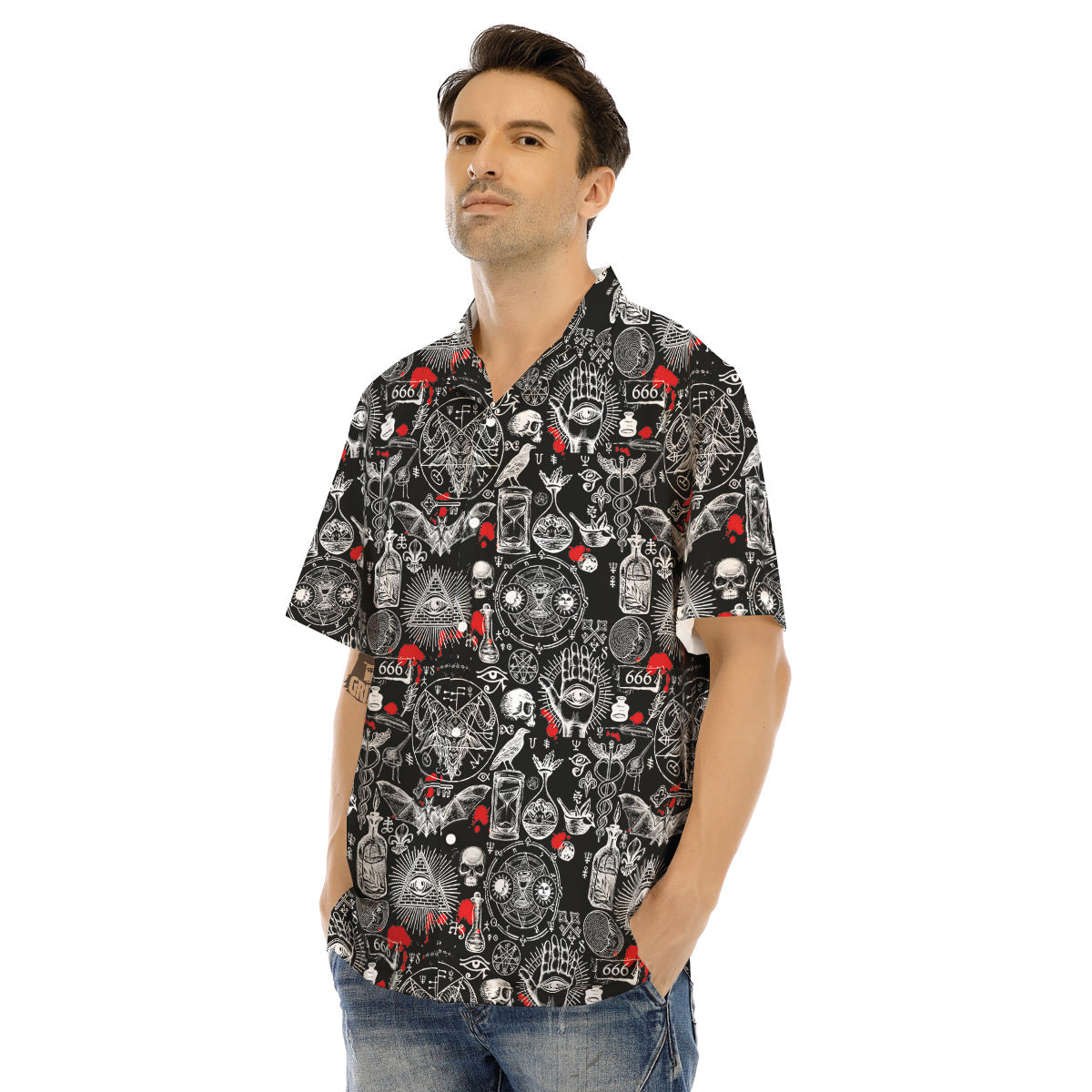 Theme Of Satanism Print Pattern Men's Hawaiian Shirt-grizzshop