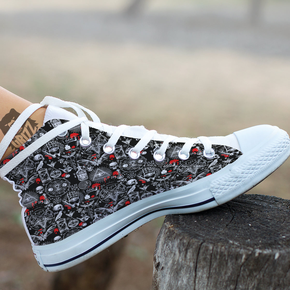 Theme Of Satanism Print Pattern White High Top Shoes-grizzshop