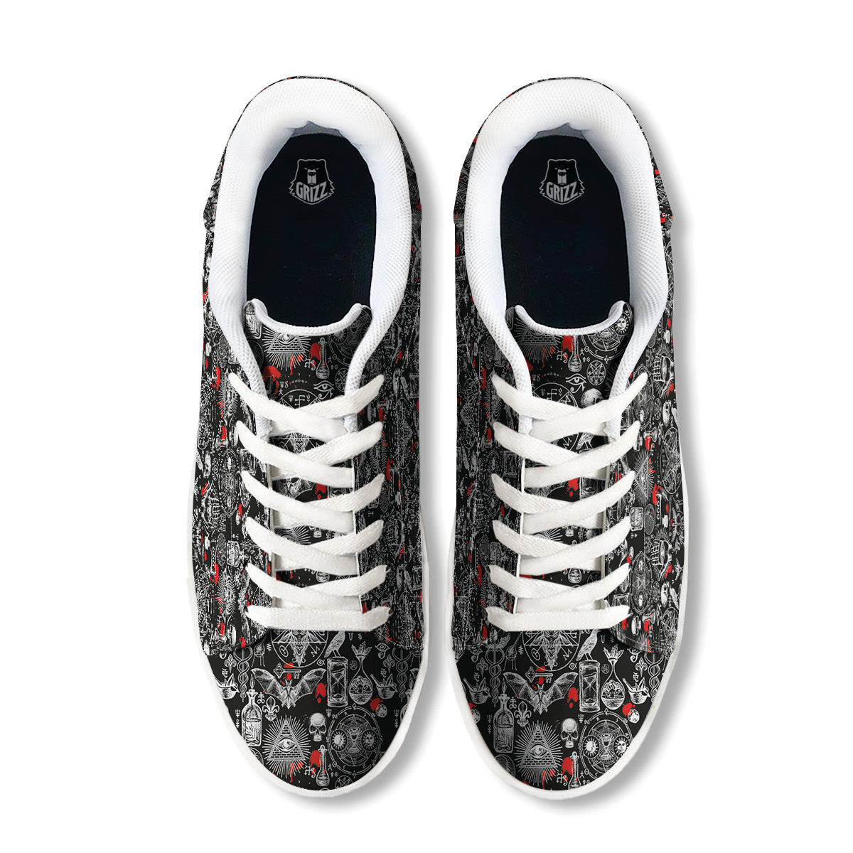 Theme Of Satanism Print Pattern White Low Top Sneakers-grizzshop