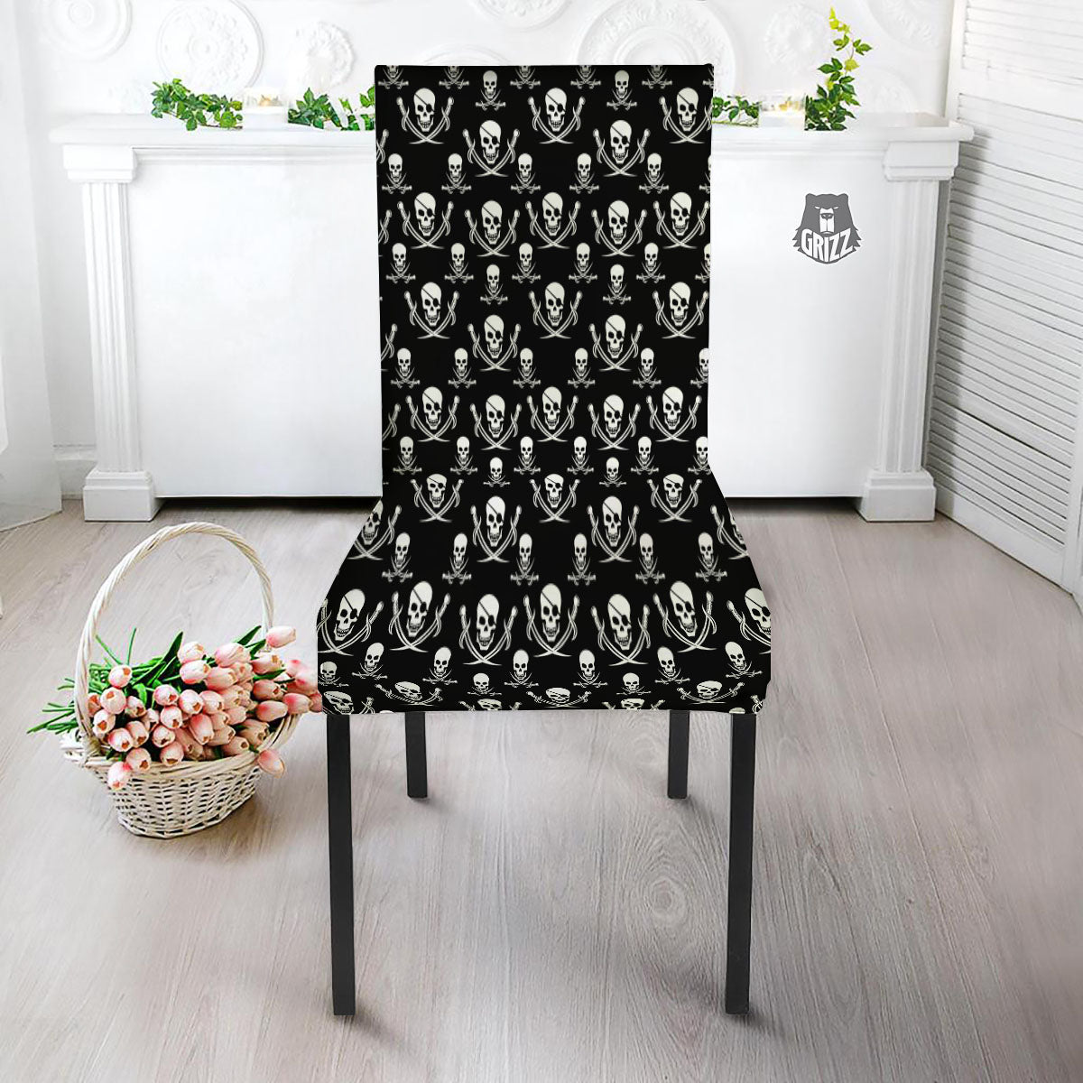 Theme Pirate Print Pattern Dining Chair Slipcover-grizzshop