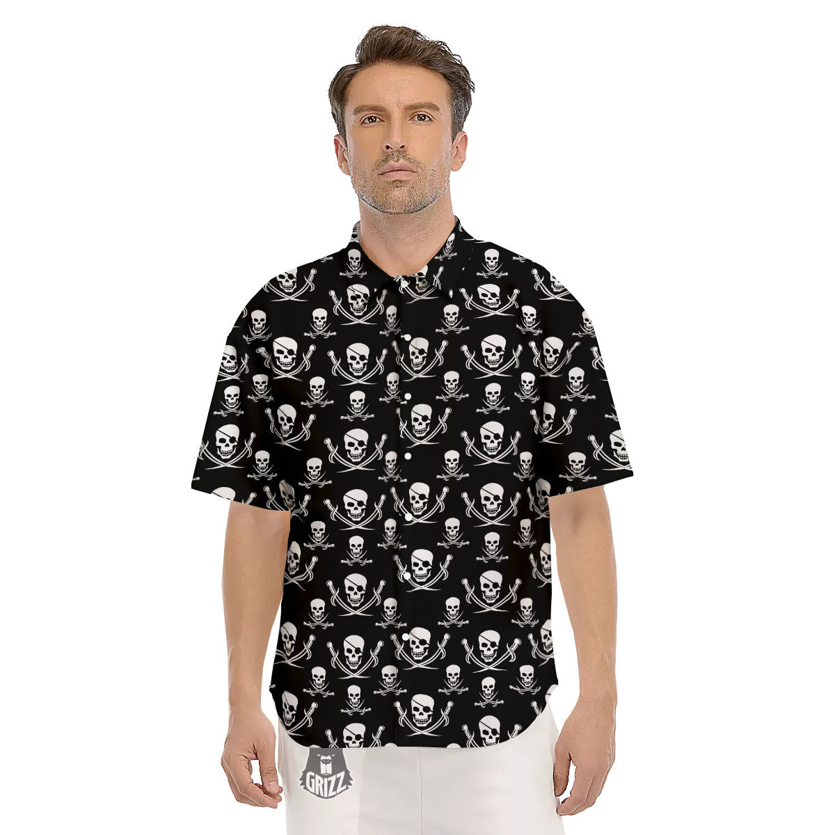 Theme Pirate Print Pattern Men's Short Sleeve Shirts-grizzshop