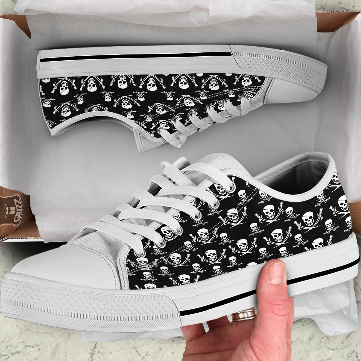 Theme Pirate Print Pattern White Low Top Shoes-grizzshop