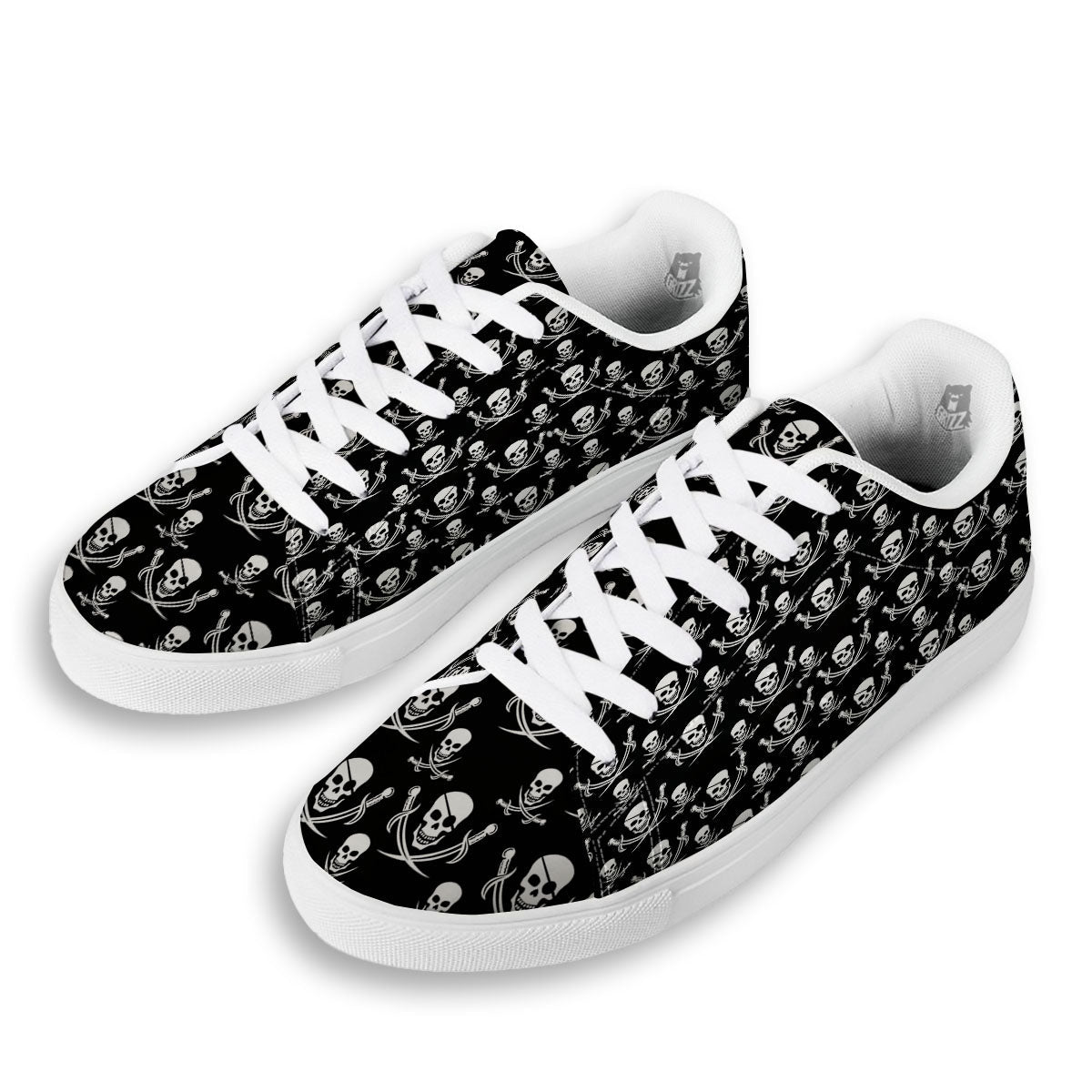 Theme Pirate Print Pattern White Low Top Sneakers-grizzshop