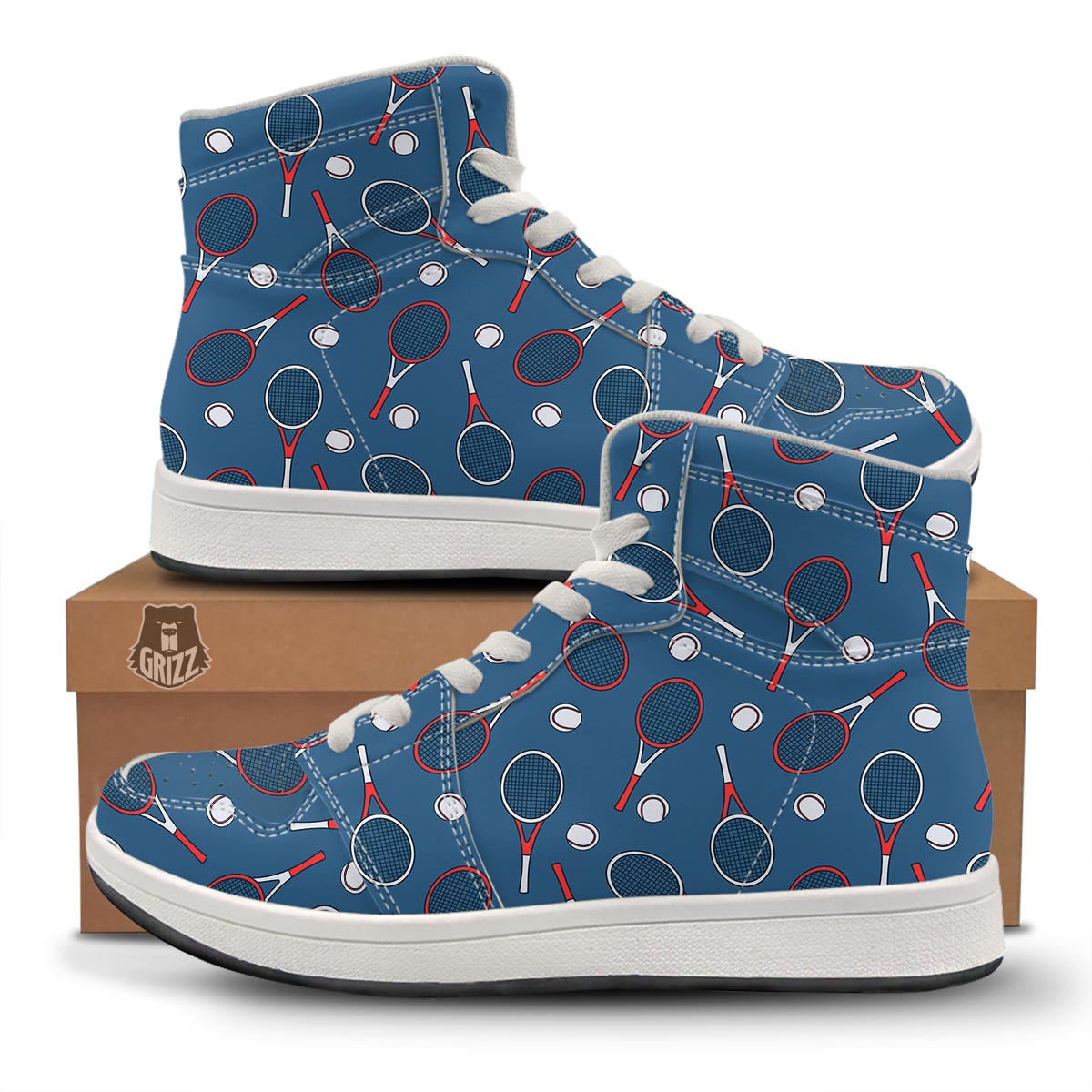 Theme Tennis Print Pattern High Top Sneakers-grizzshop