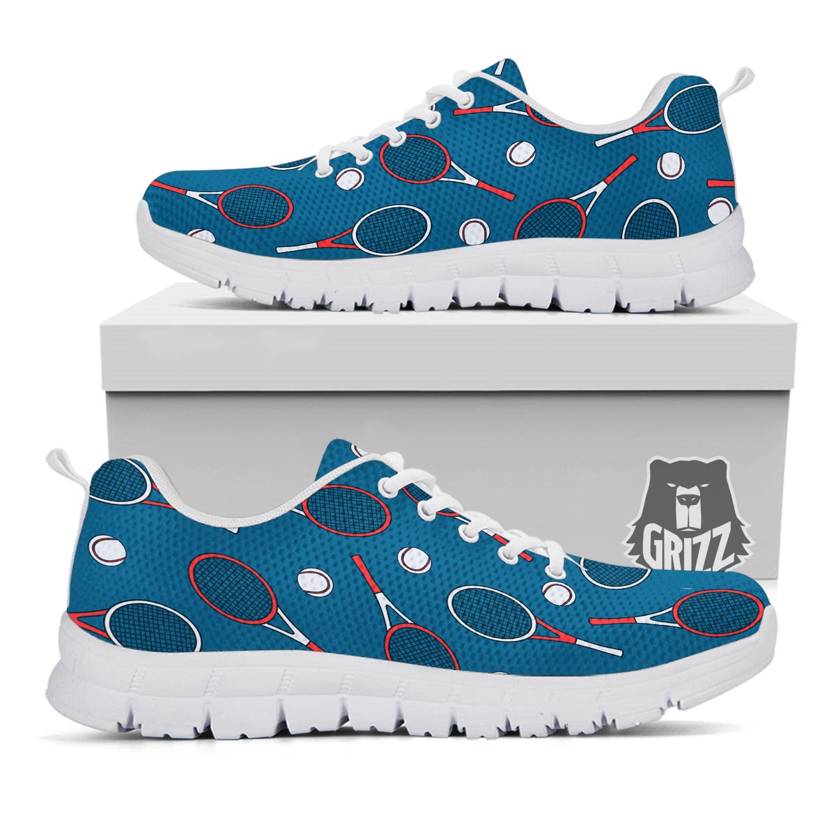 Theme Tennis Print Pattern White Sneaker-grizzshop