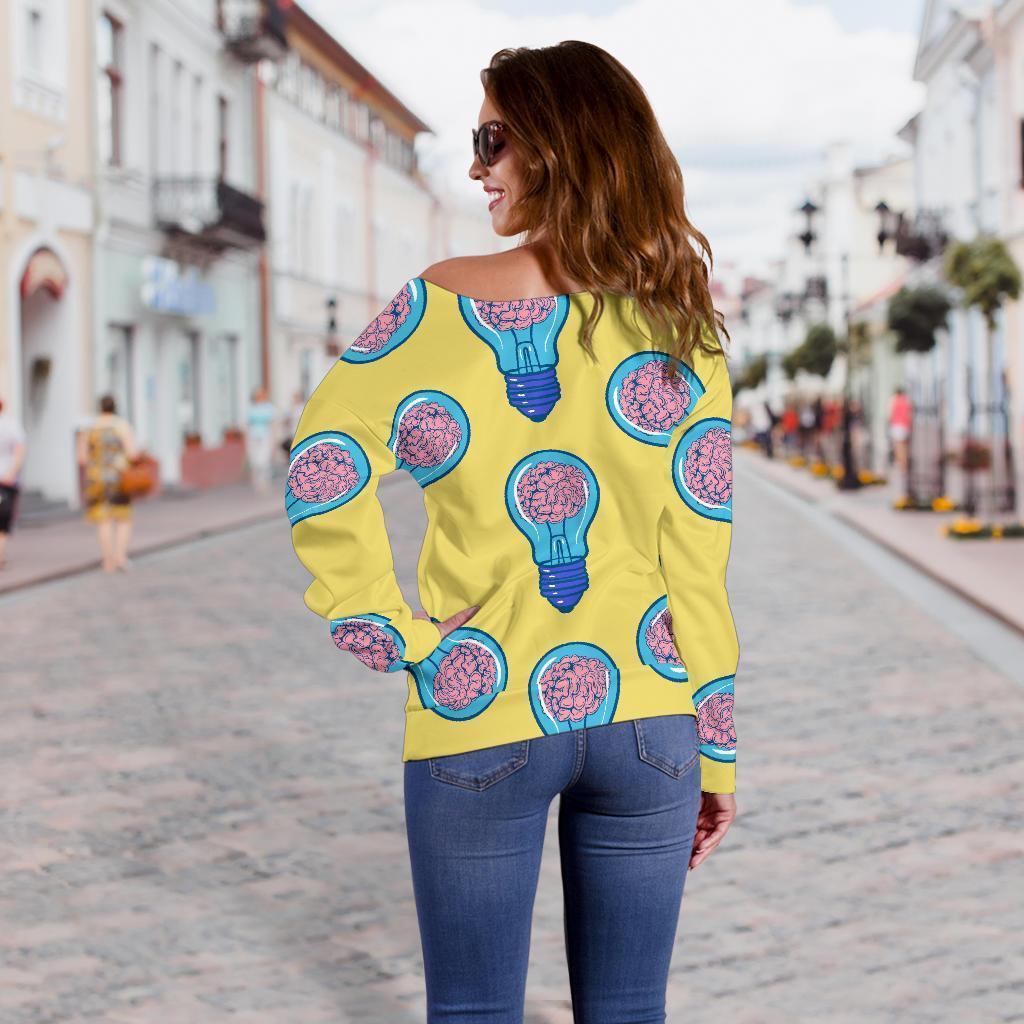 Thinking Brain Pattern Print Women Off Shoulder Sweatshirt-grizzshop