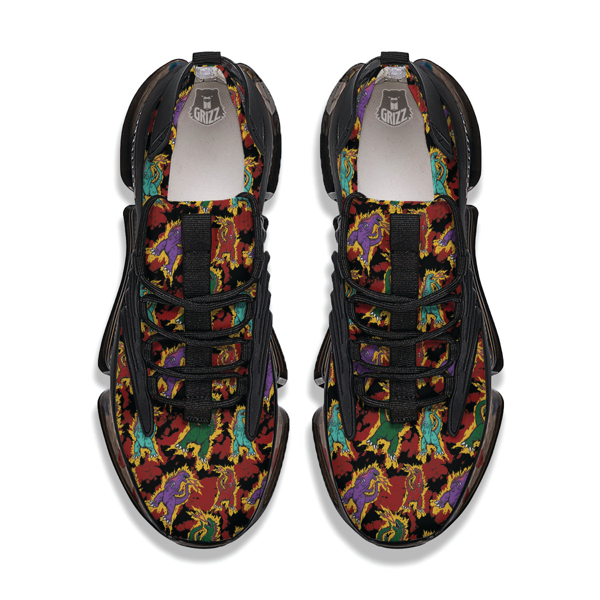 Tie Dye And Godzilla Print Pattern Black Gym Shoes-grizzshop