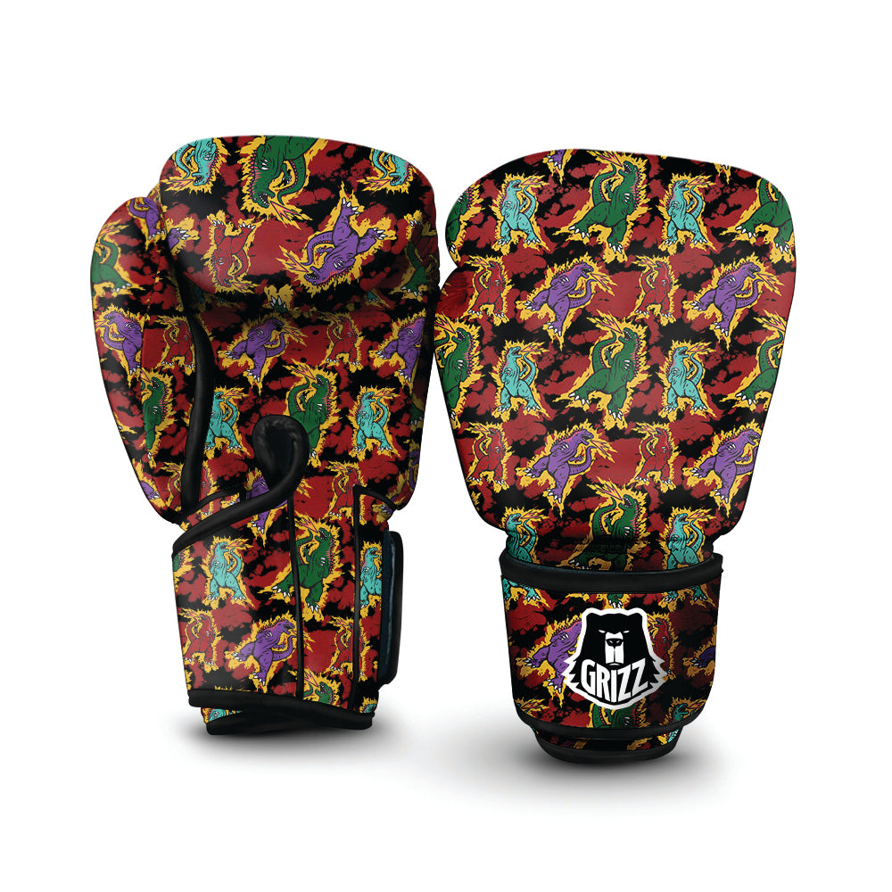 Tie Dye And Godzilla Print Pattern Boxing Gloves-grizzshop