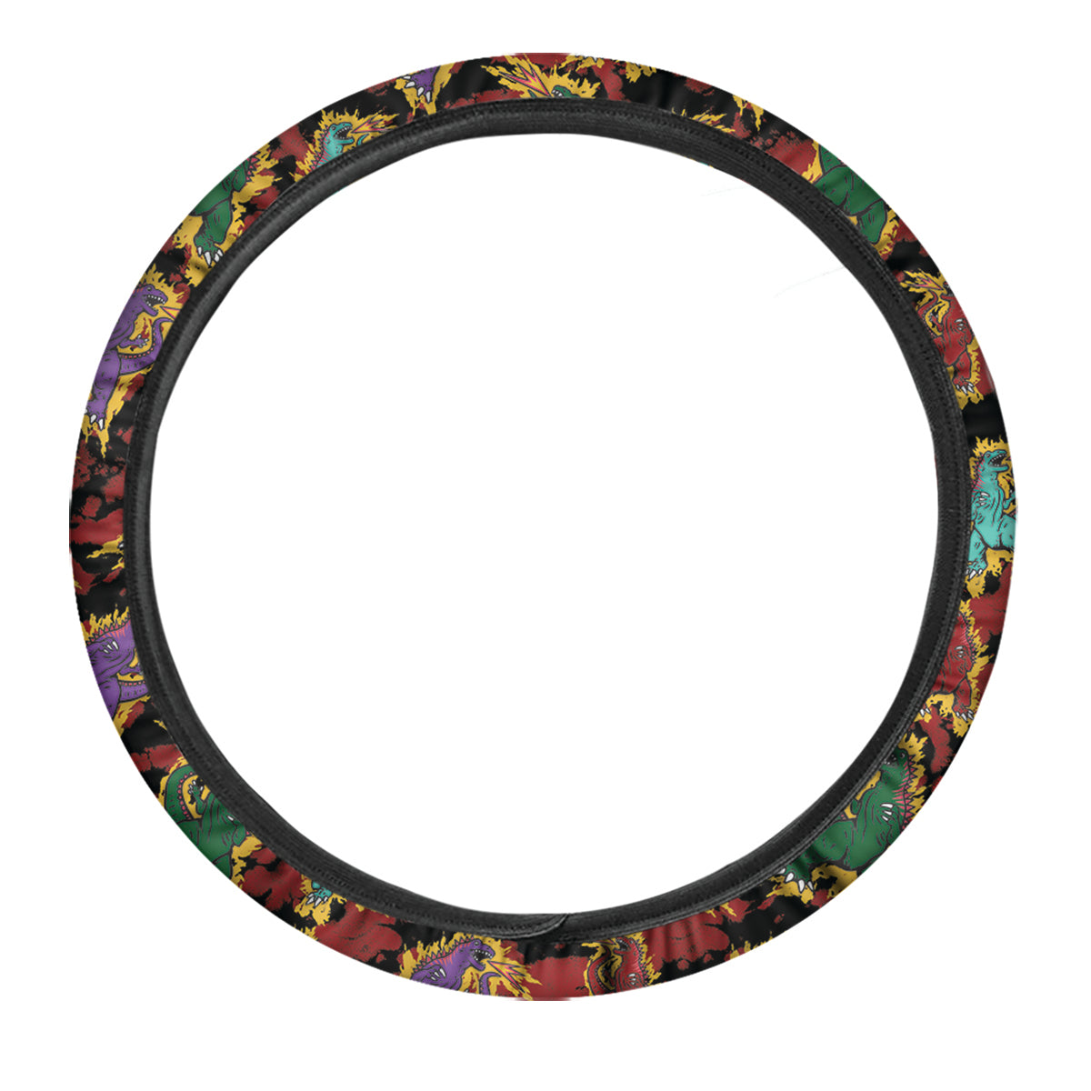 Tie Dye And Godzilla Print Pattern Car Steering Wheel Cover-grizzshop