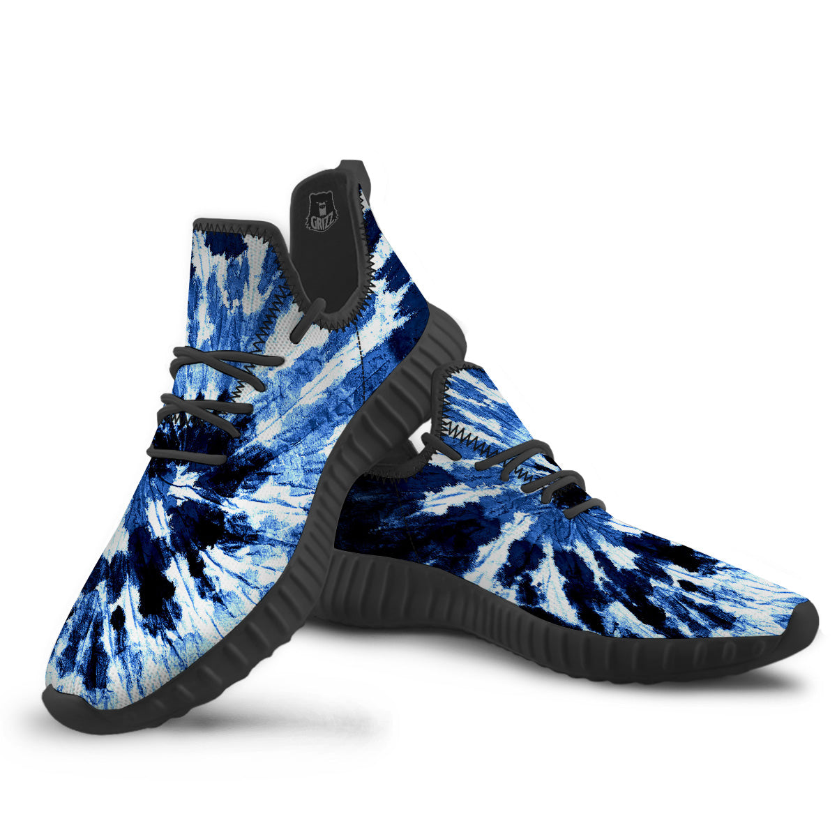 Tie Dye Black And Blue Print Black Walking Shoes-grizzshop
