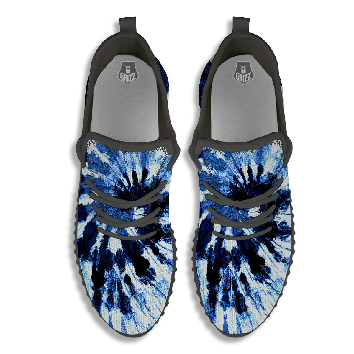 Tie Dye Black And Blue Print Black Walking Shoes-grizzshop