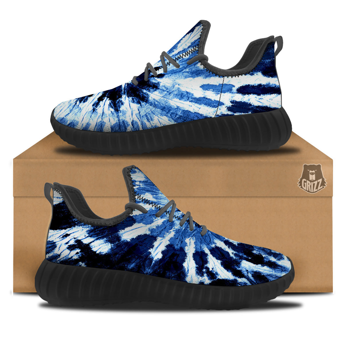 Tie Dye Black And Blue Print Black Walking Shoes-grizzshop