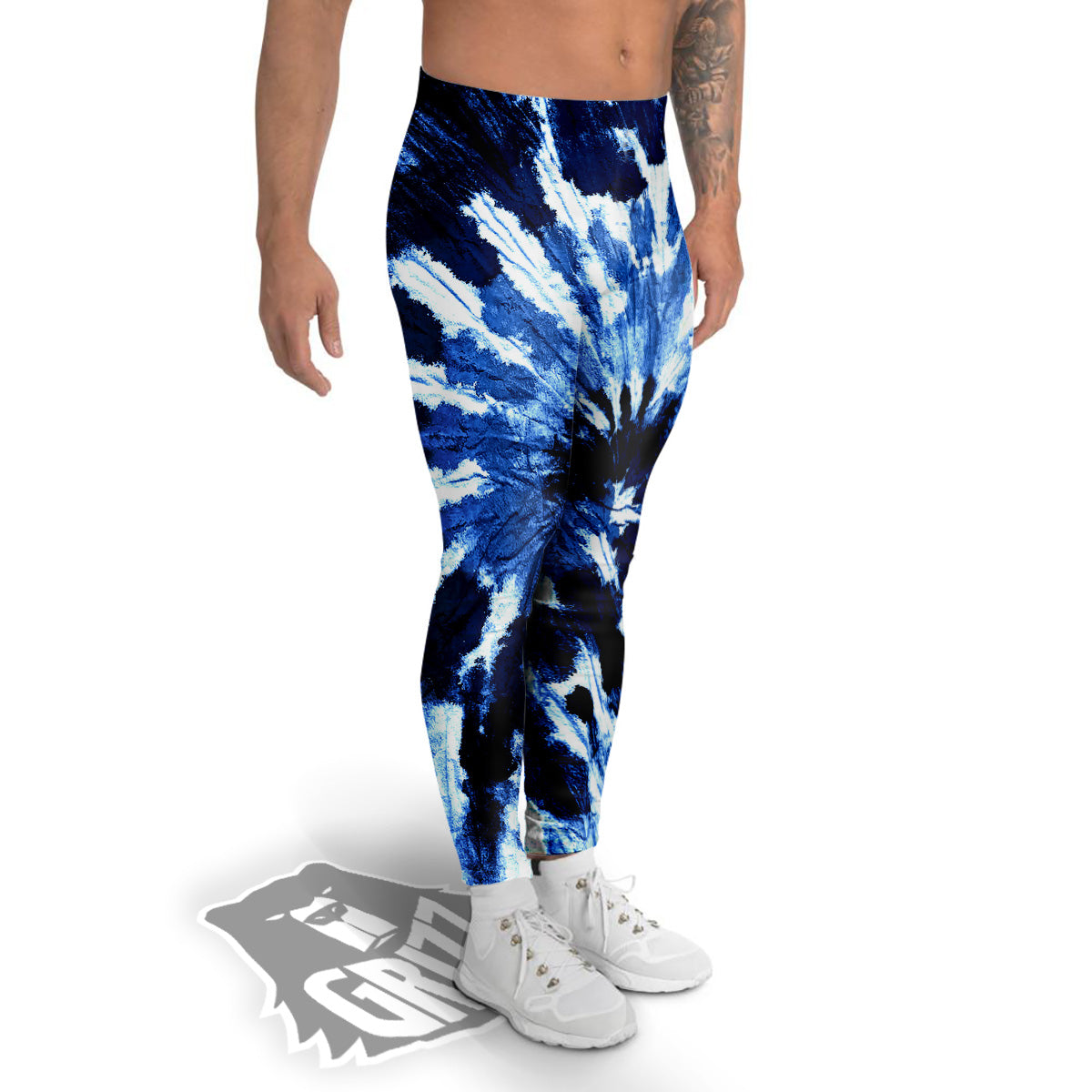 Tie Dye Black And Blue Print Men's Leggings-grizzshop