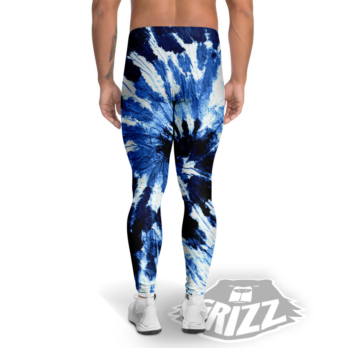 Tie Dye Black And Blue Print Men's Leggings-grizzshop